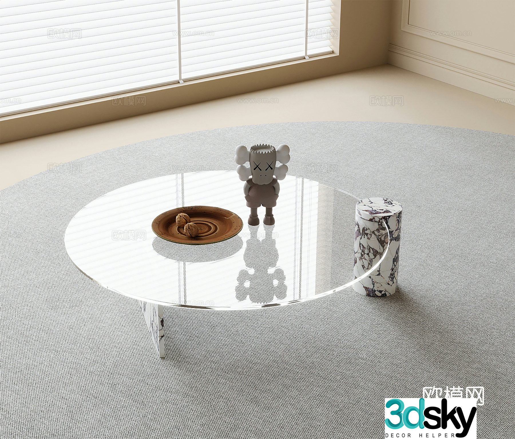 Modern glass coffee table round coffee table 3d model