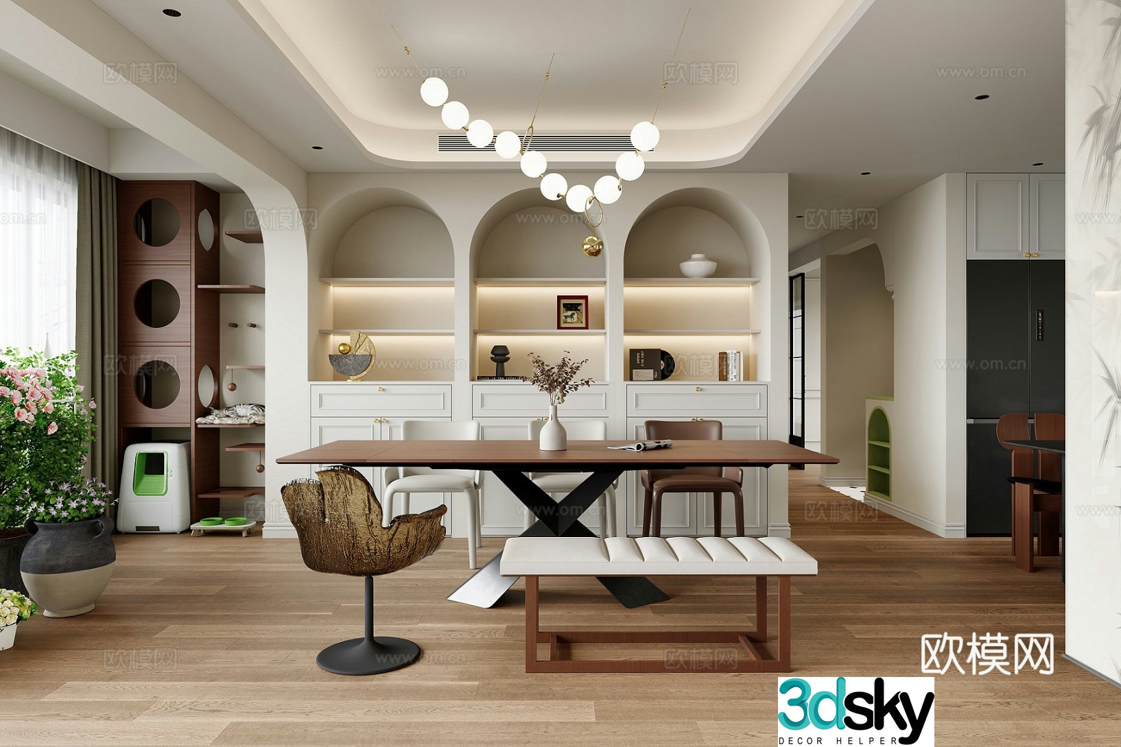 French light luxury living and restaurant 3D model