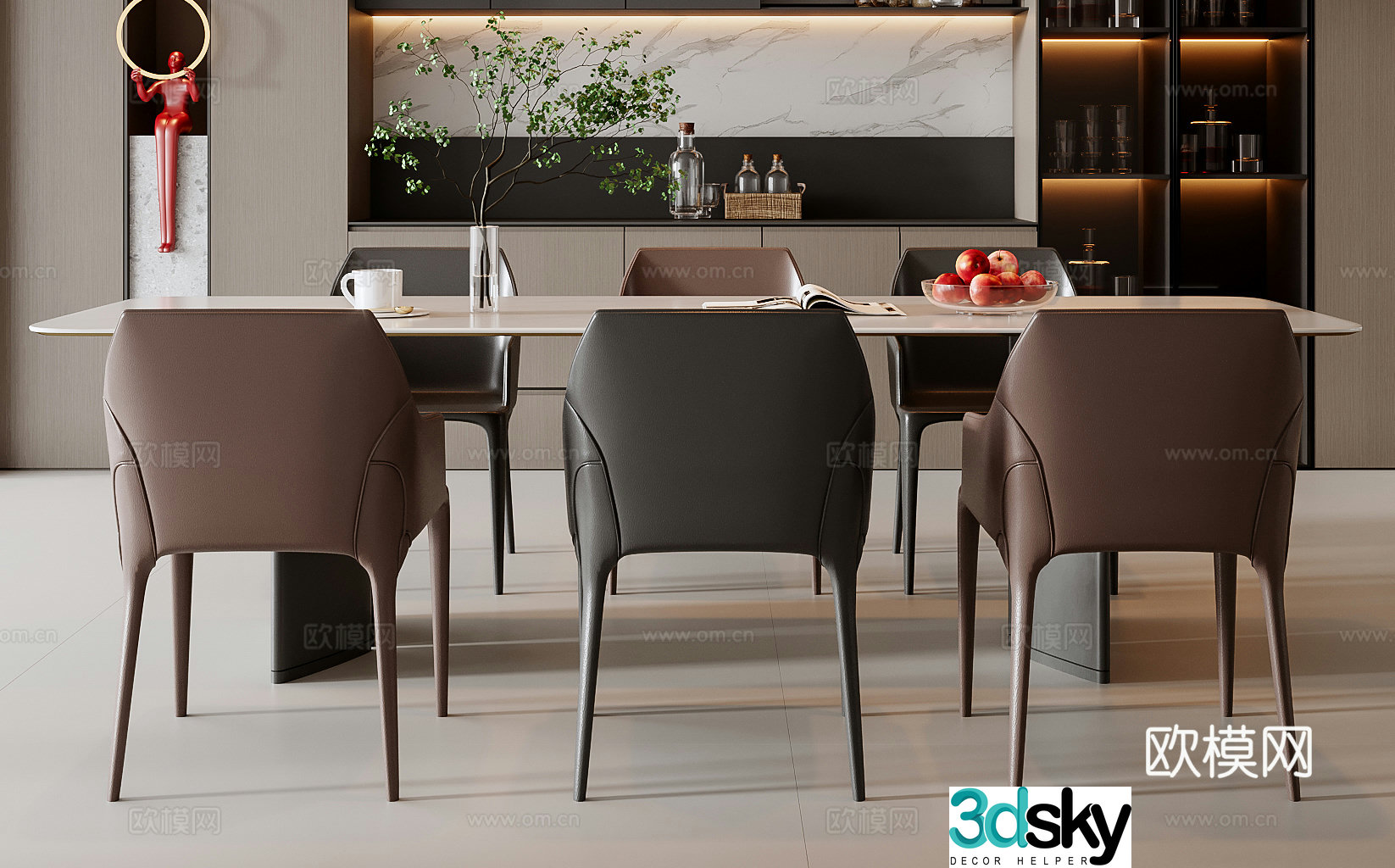 Italian dining table and chair combination 3D model