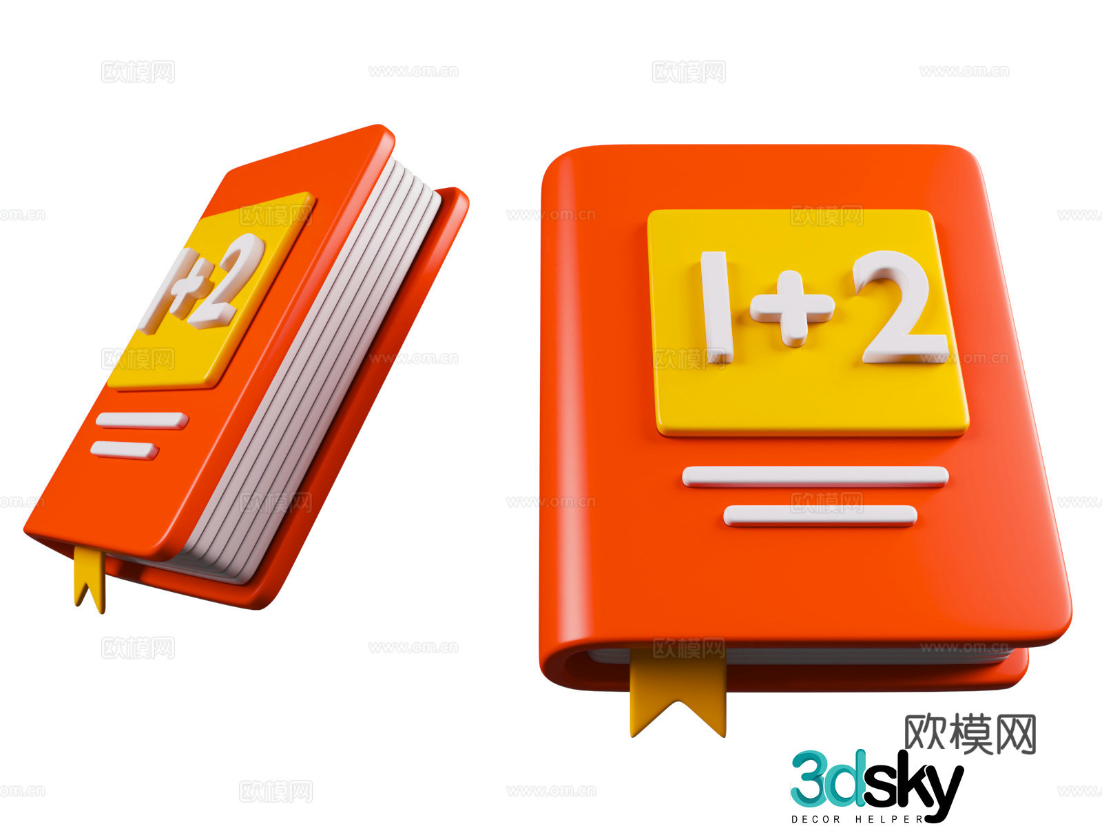 Mathematics Book Cartoon School Education Cartoon Style Book Books and Glasses Cartoon Education Theme 3d Model
