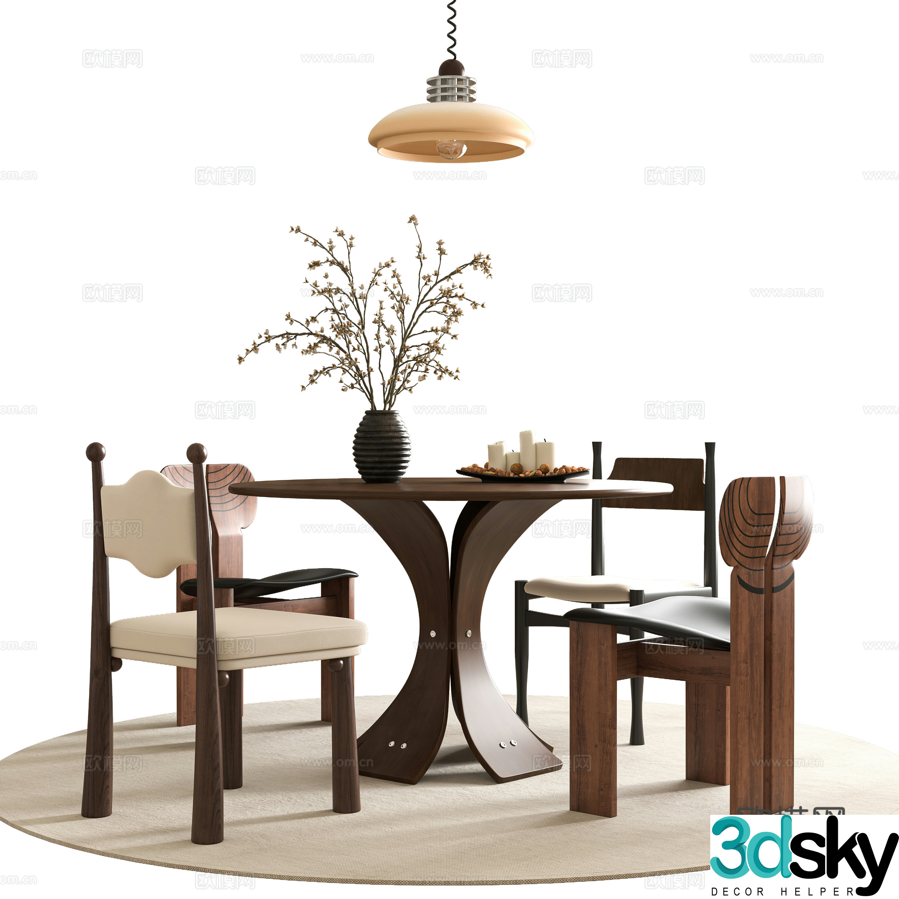Medium style dining table and chair 3D model
