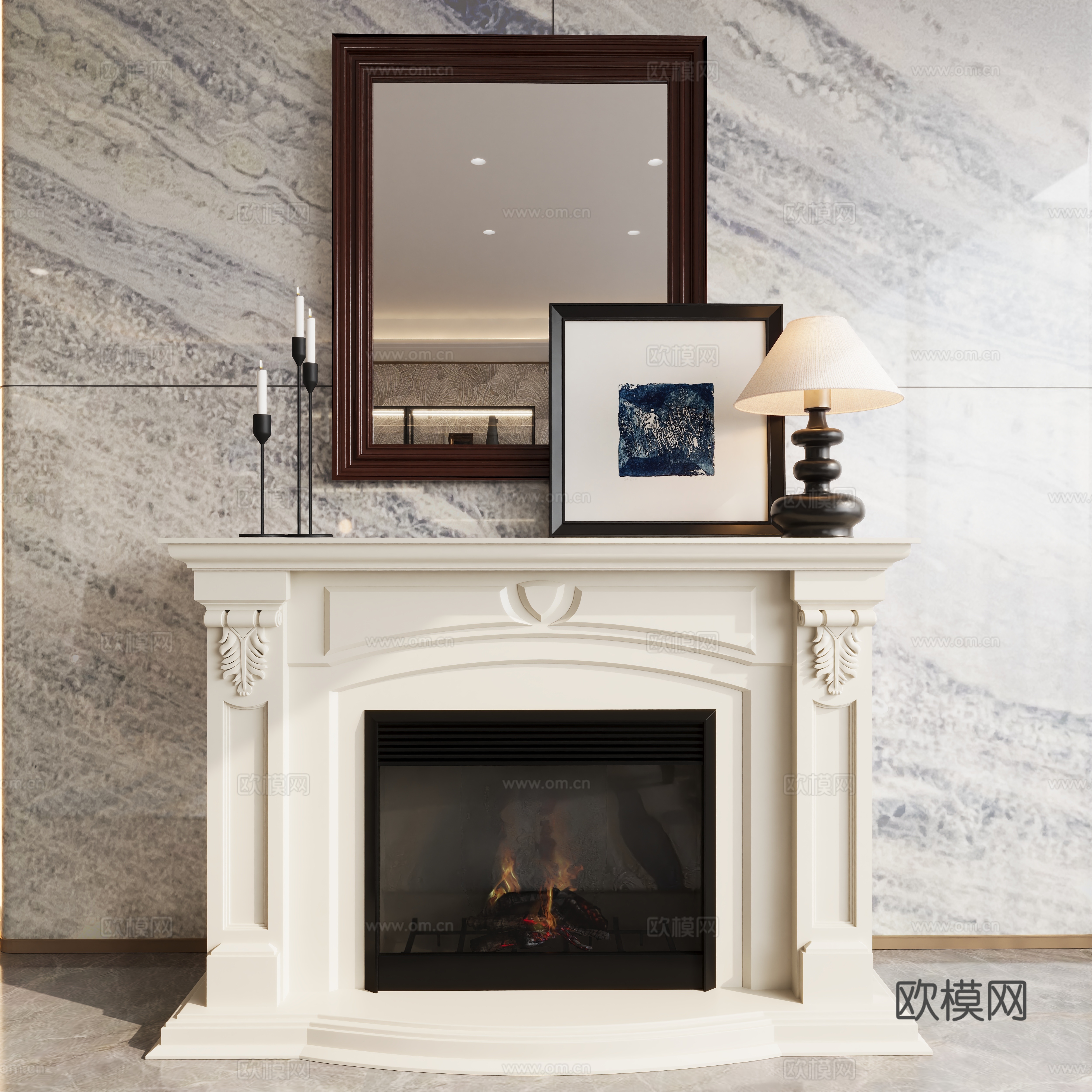 Modern American fireplace ornament combination 3d model