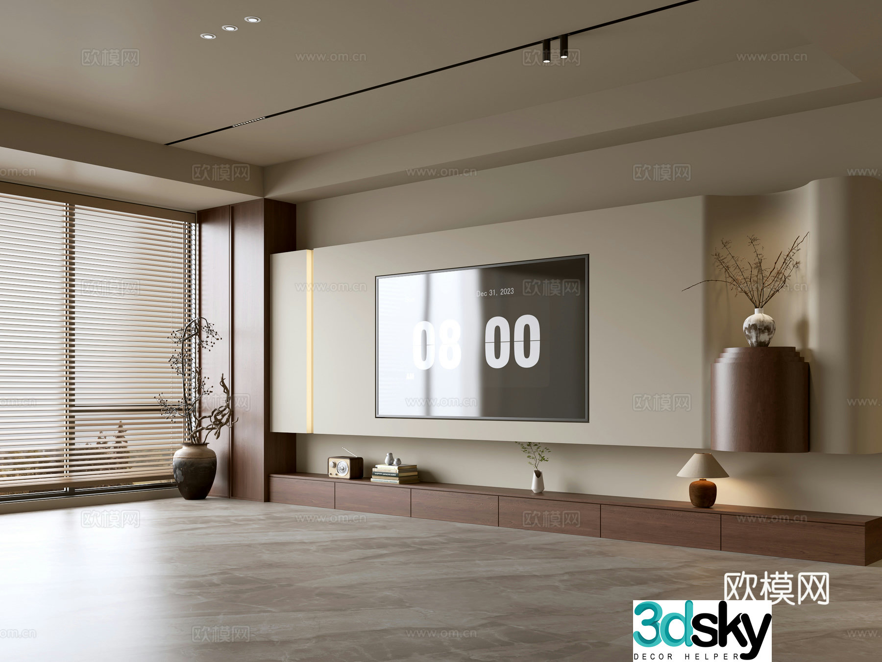 Wasabi Middle Style TV Cabinet TV Background Wall Overall Cabinet TV Background Wall Medal Style 3D Model