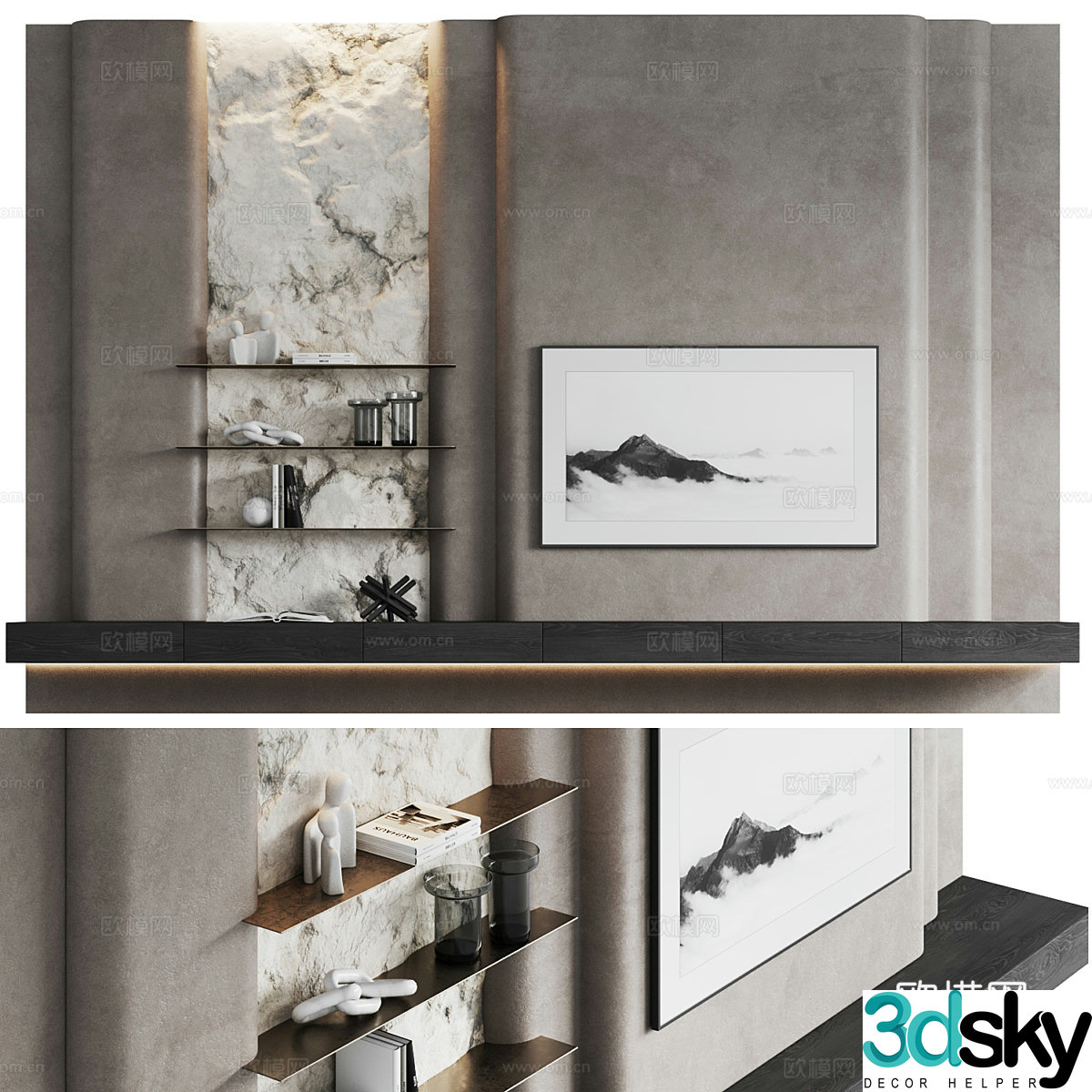 New Chinese style Wasabi TV background wall 3D model