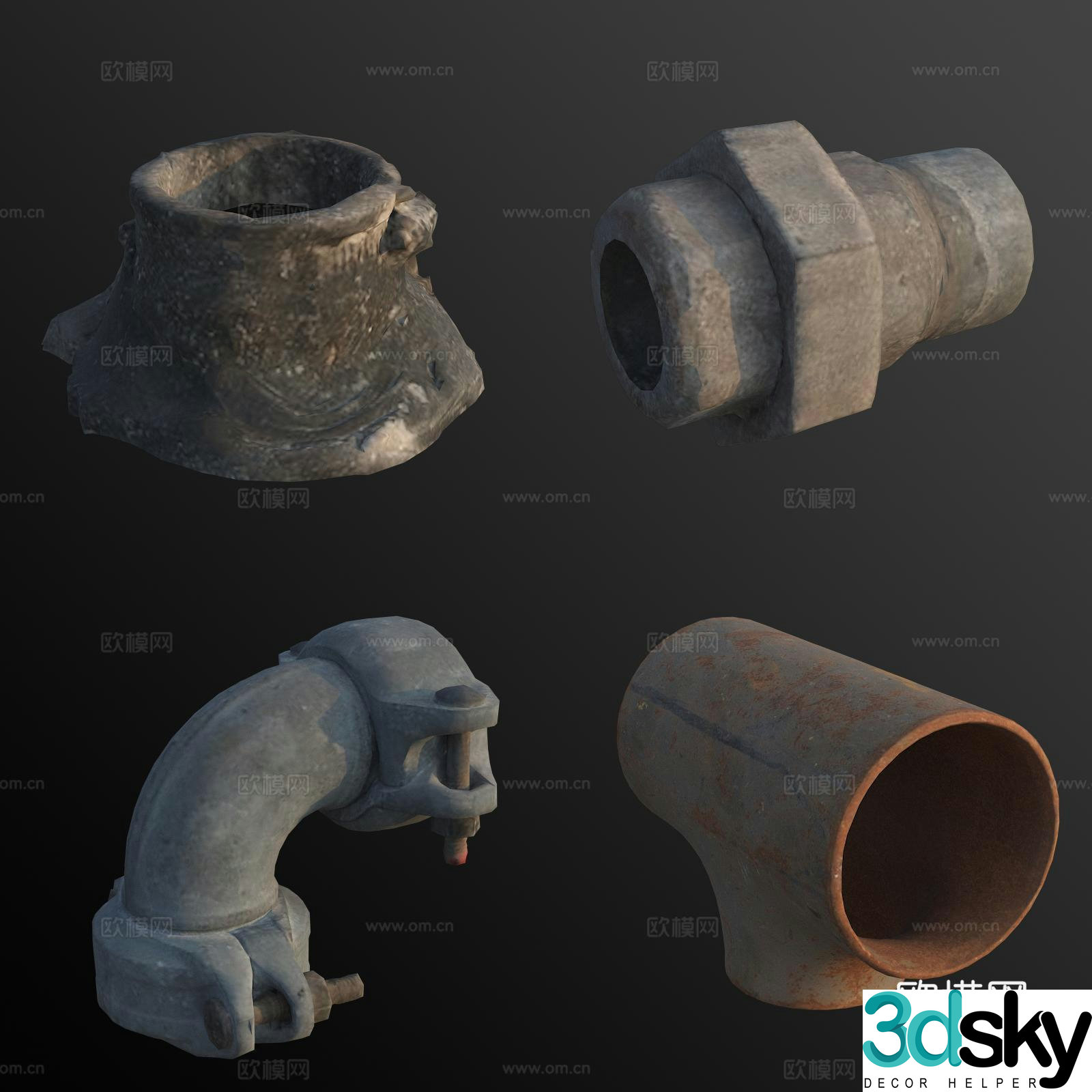 Pipe tee elbow joint hardware parts 3D model