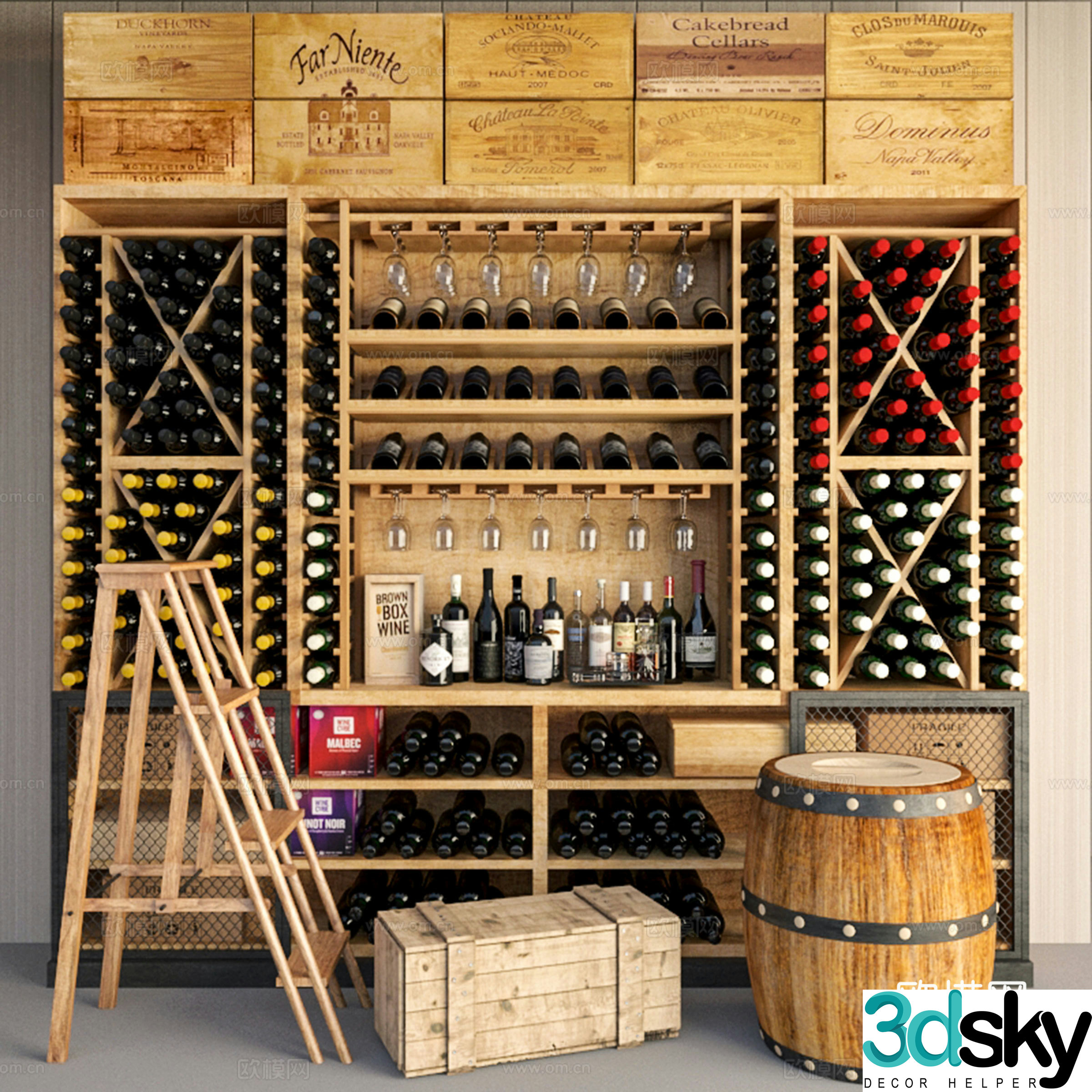 American retro wine cellar wine cabinet 3D model