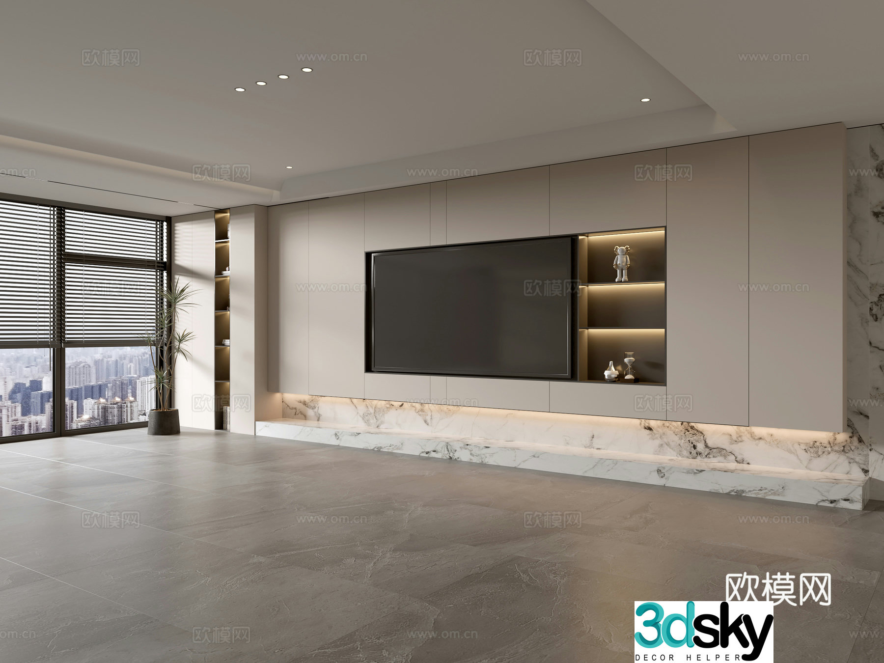 Modern Italian living room light luxury TV background wall full wall TV cabinet 3D model