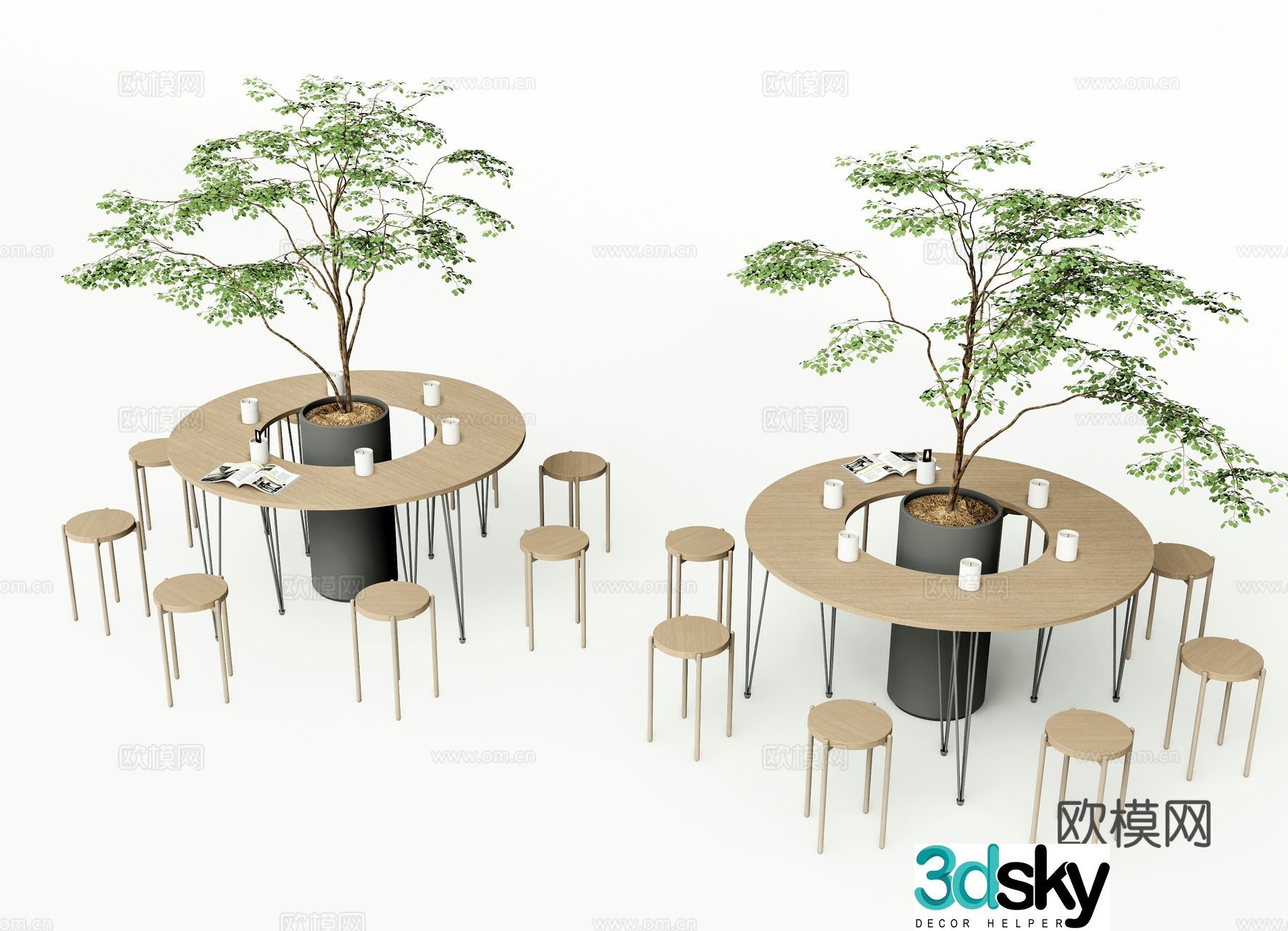 Modern outdoor leisure table and chair green plants 3d model
