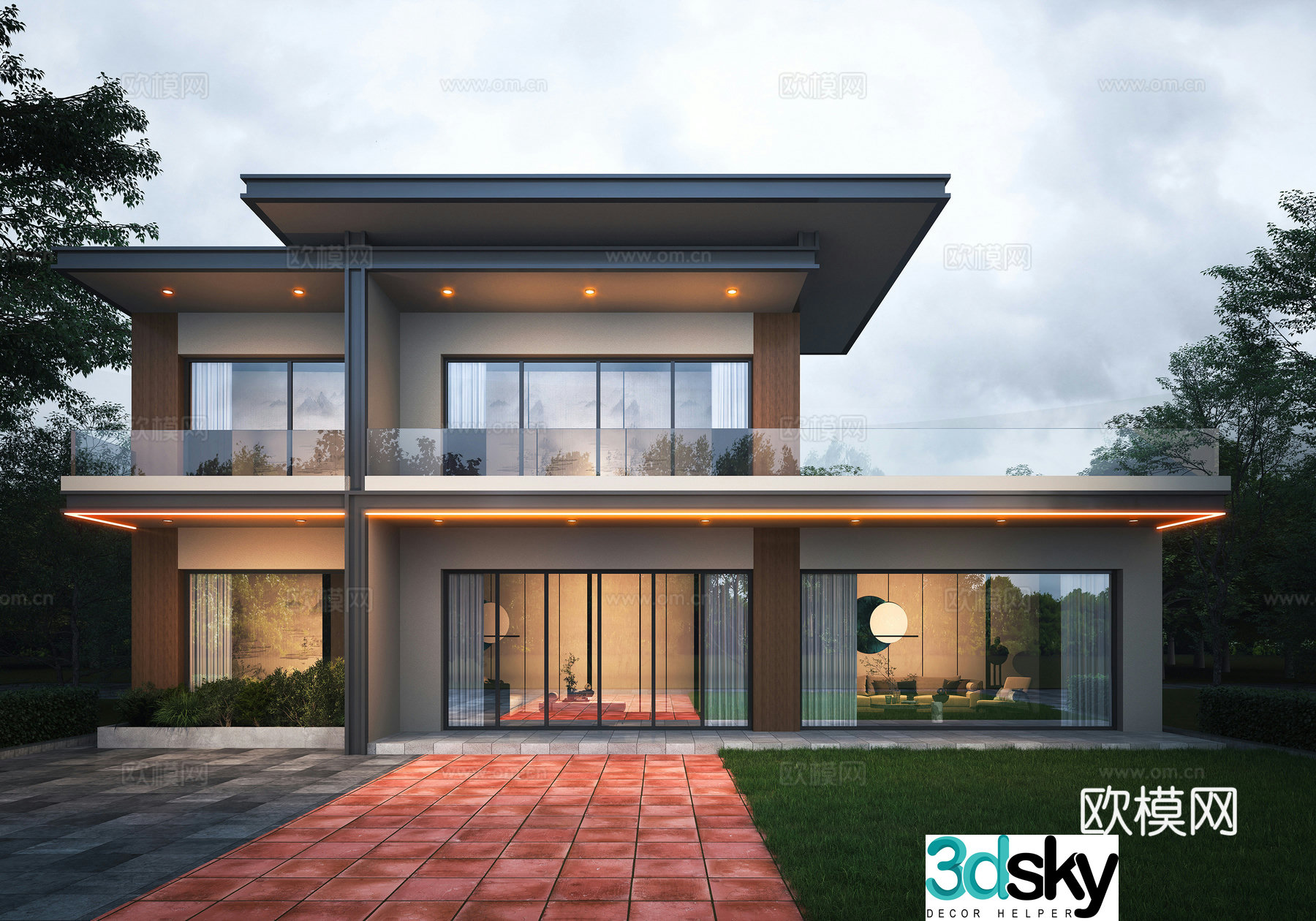 Modern single-family villa exterior Self-built villa 3D model