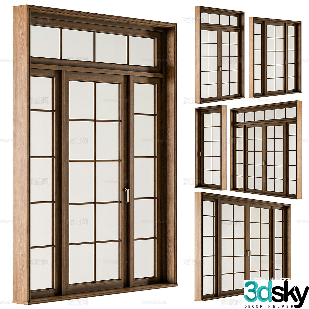 New Chinese style double-opening door wooden door 3D model