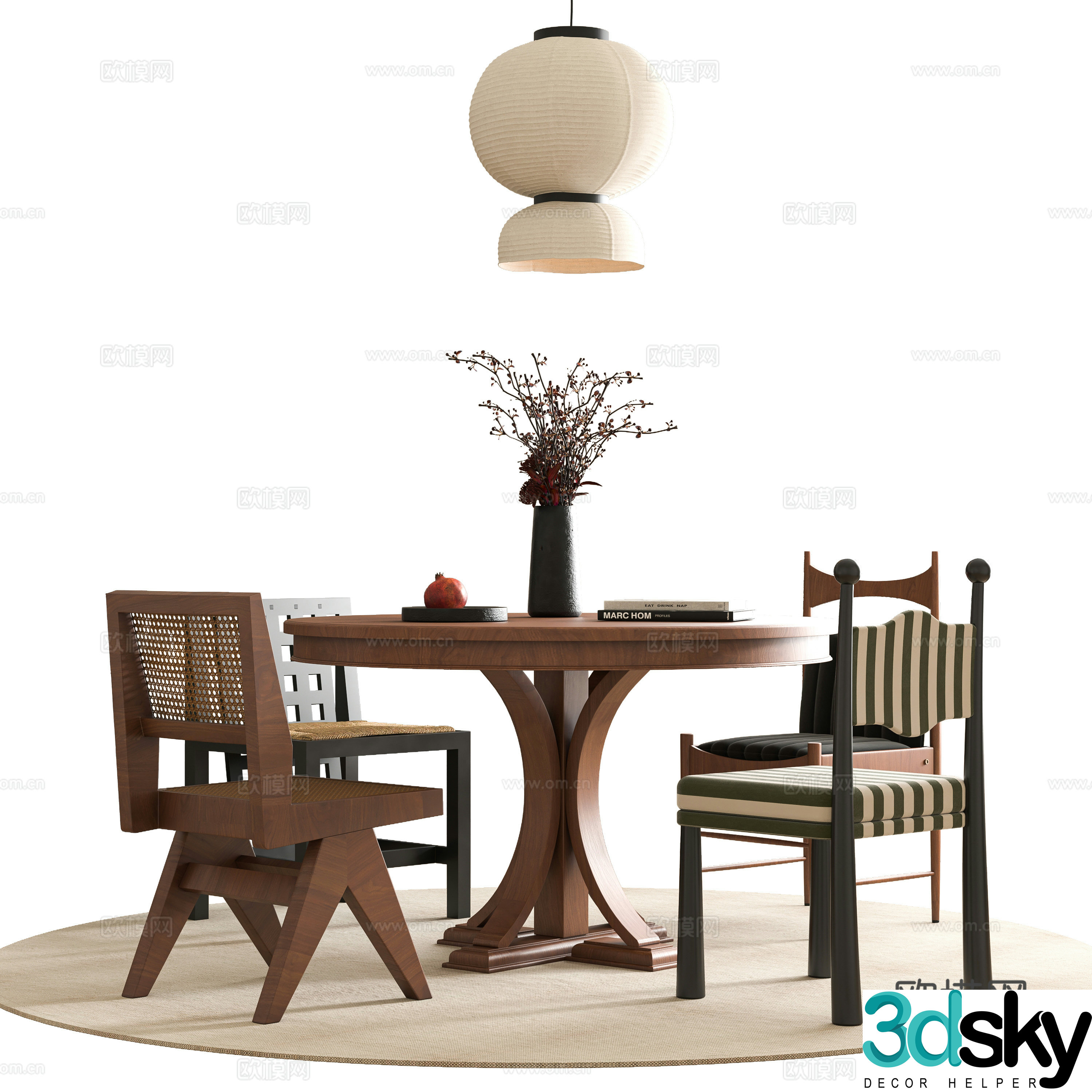 Medium style dining table and chair 3D model