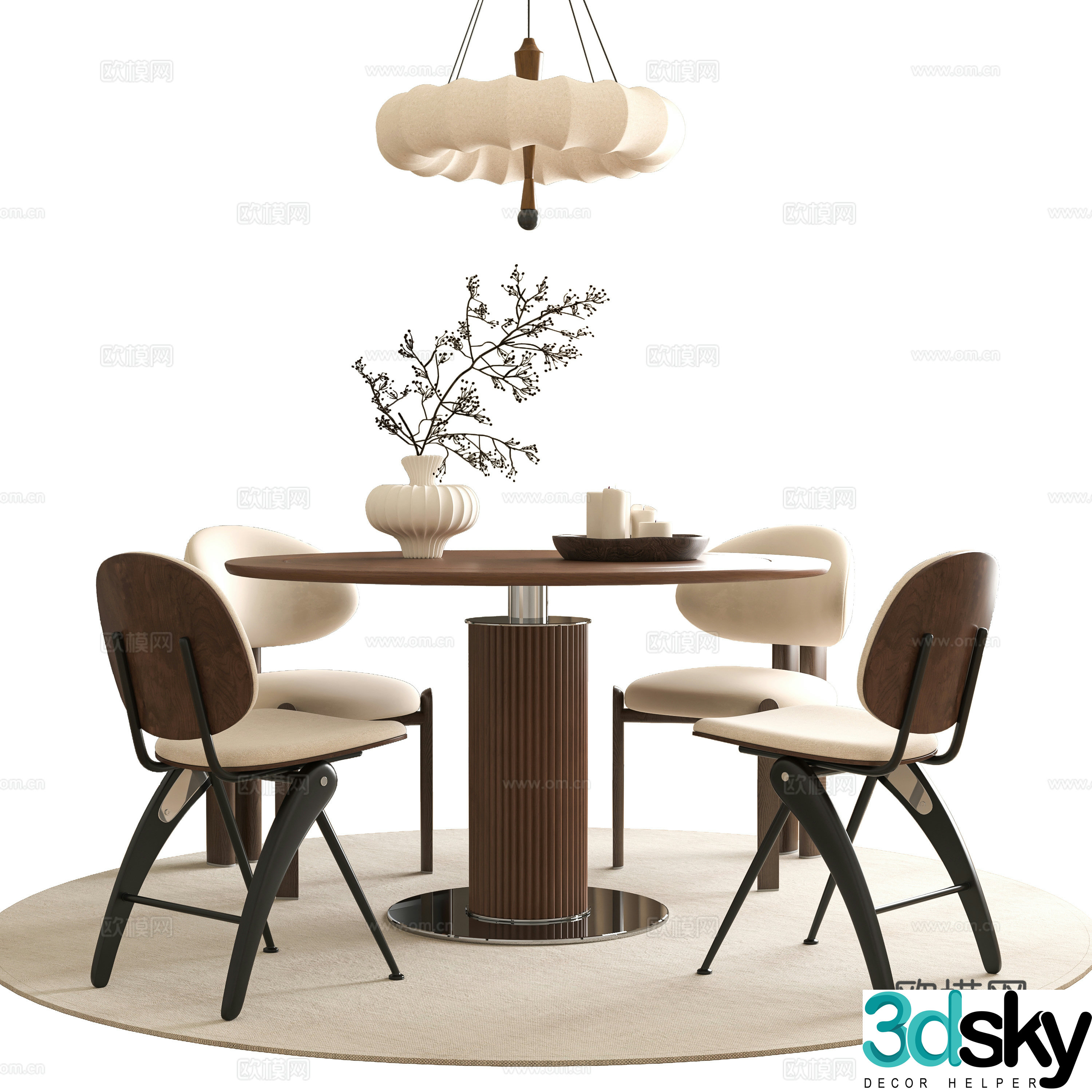 Medium style dining table and chair 3D model