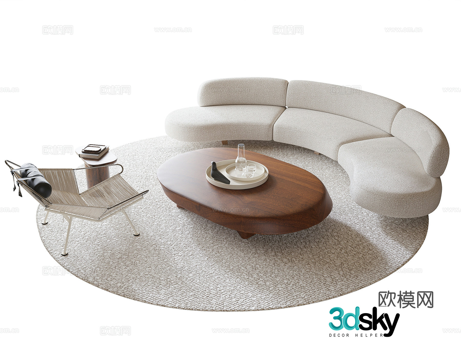 Modern sofa coffee table combination coffee table leisure chair curved sofa 3d model