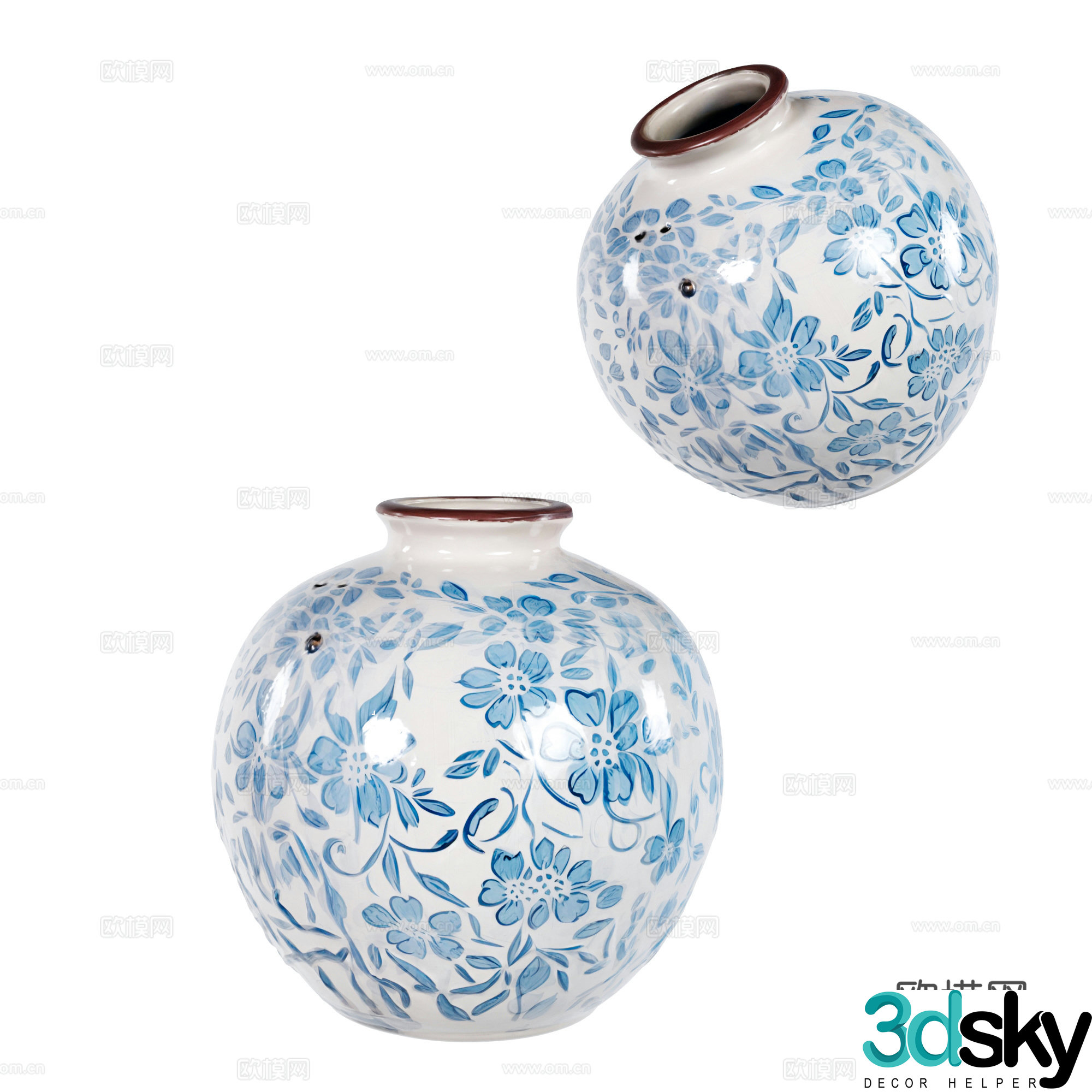 Cyan round ceramic jar 3d model