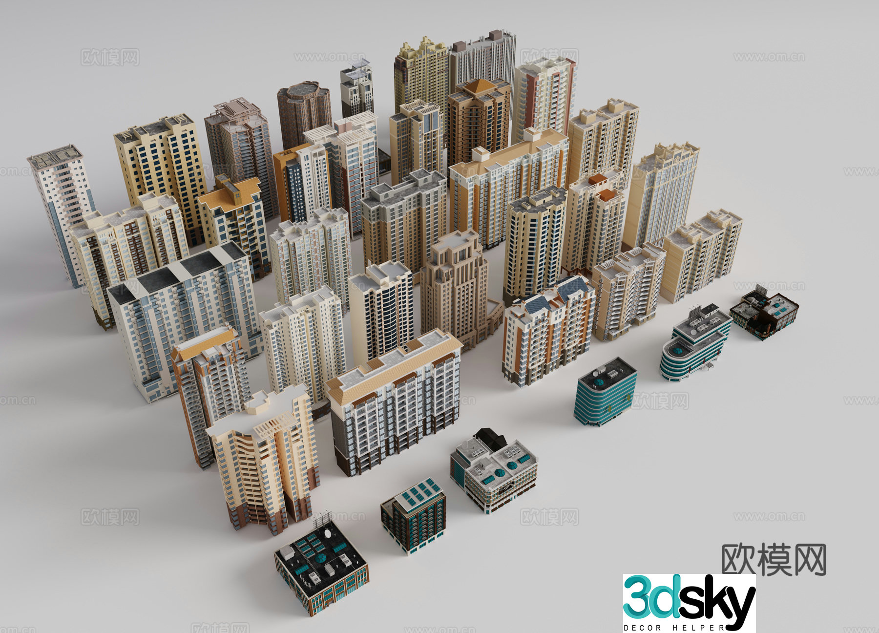 Modern high-rise buildings multi-story residential community buildings bird’s eye view of tall buildings urban building background 3D model
