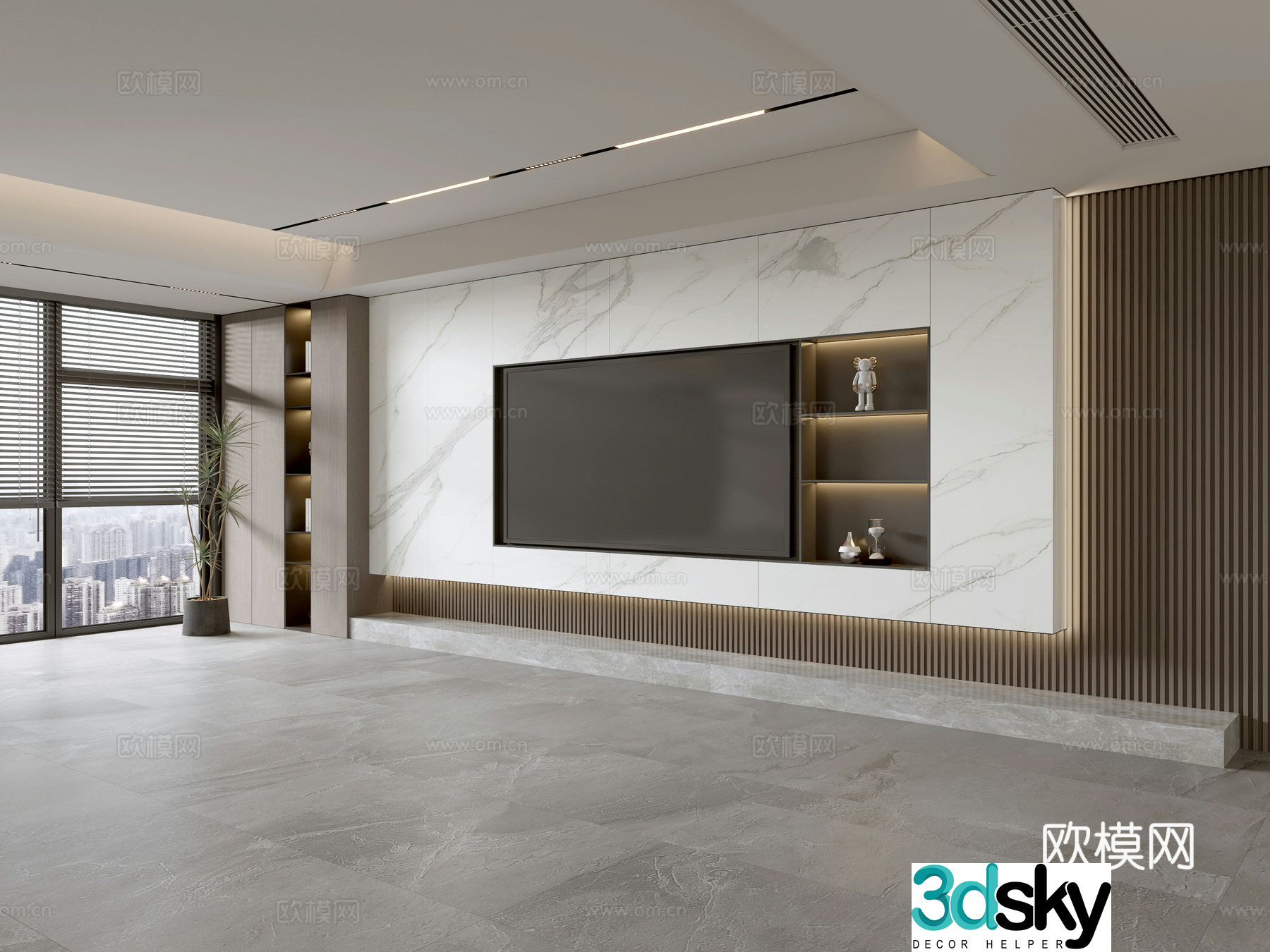 Modern Italian living room light luxury TV background wall full wall TV cabinet 3D model
