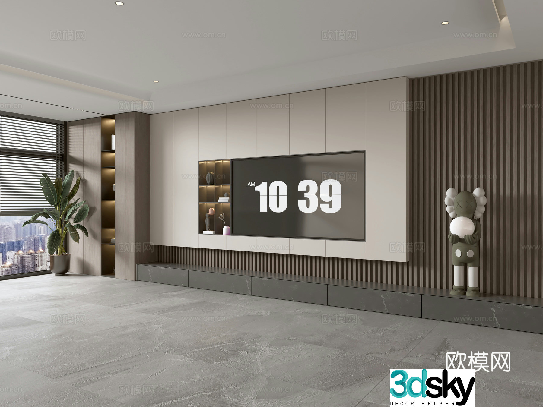 Modern Italian living room light luxury TV background wall full wall TV cabinet marble background wall 3d model