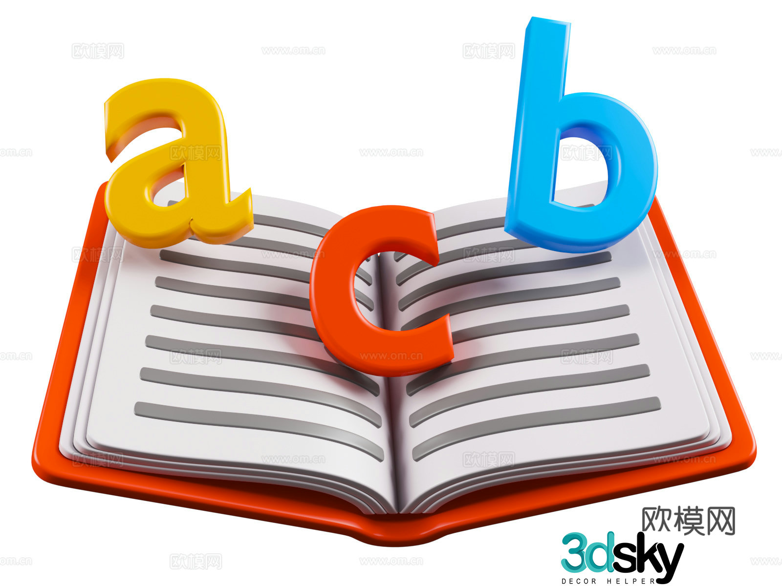 Reading book Cartoon school education Cartoon style books Books and glasses Cartoon education theme 3d model