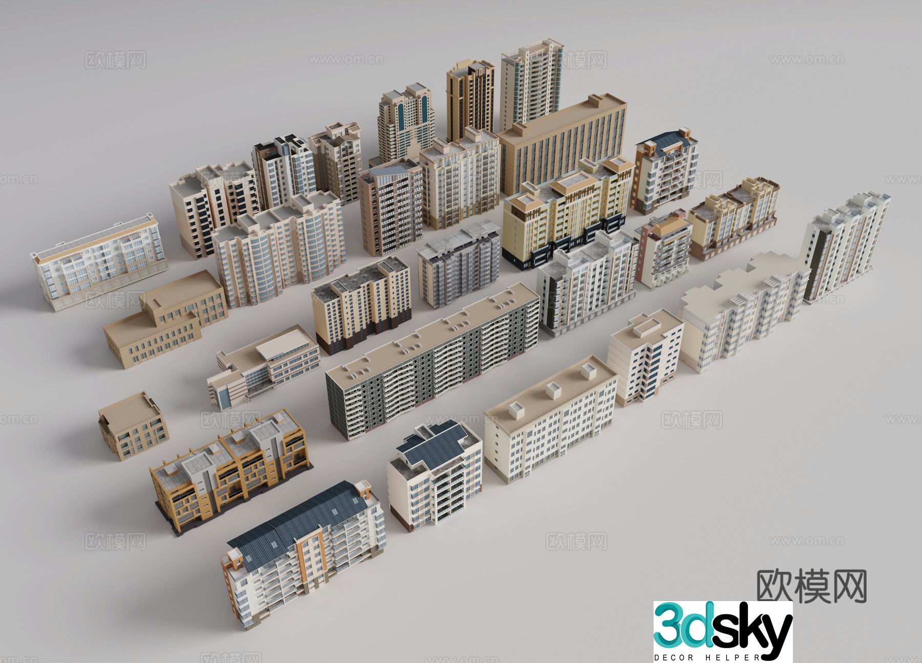 Modern high-rise buildings multi-story residential community buildings bird’s eye view of tall buildings urban building background 3D model