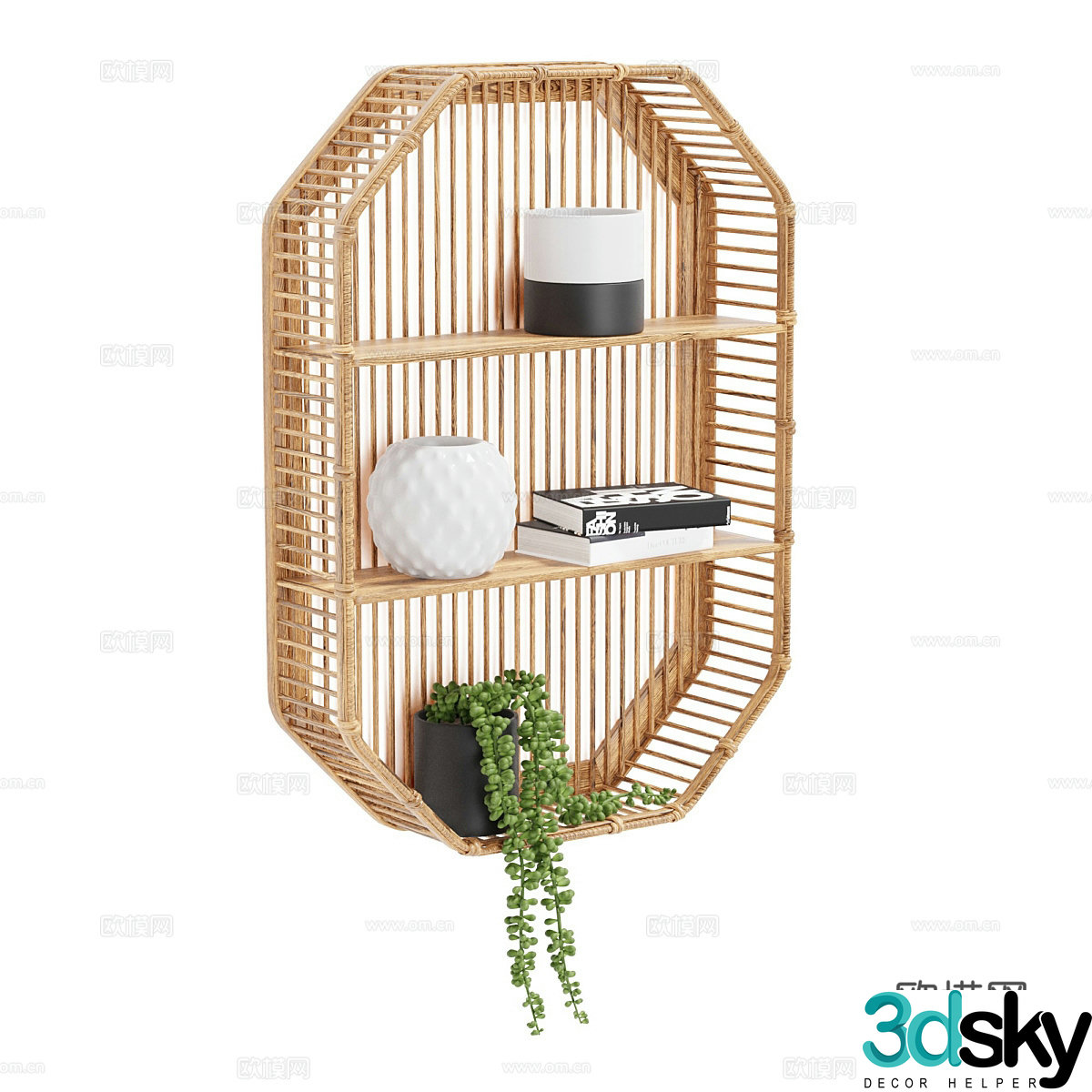 New Chinese style bamboo shelf decoration cabinet 3D model