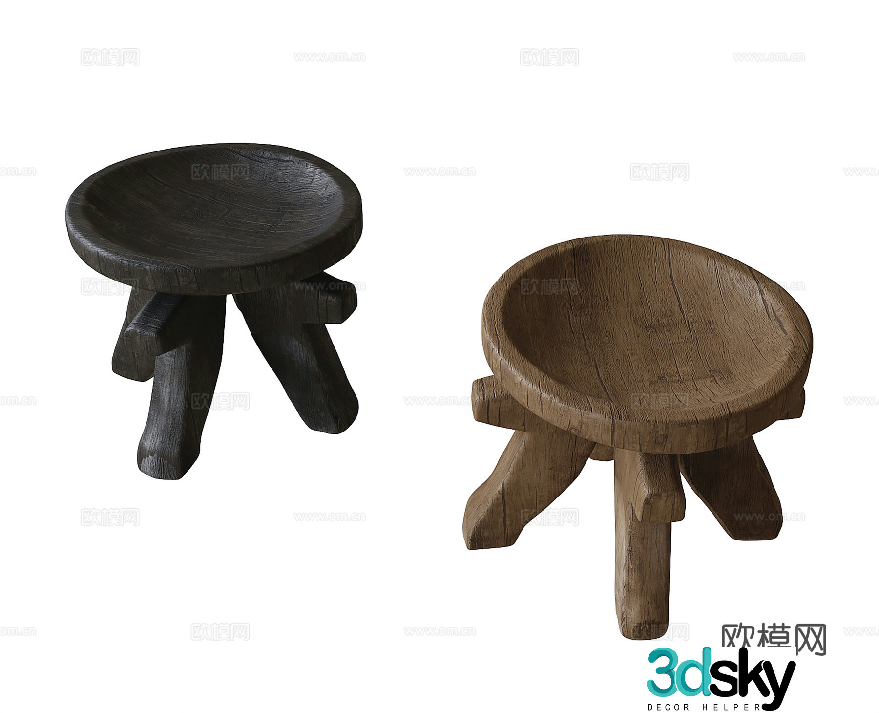 Wooden stool 3d model