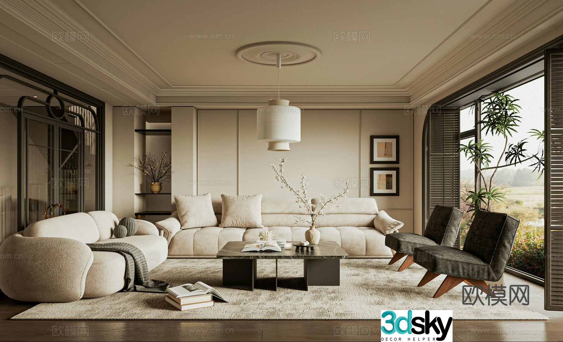 French medieval style living room sofa single chair coffee table 3D model