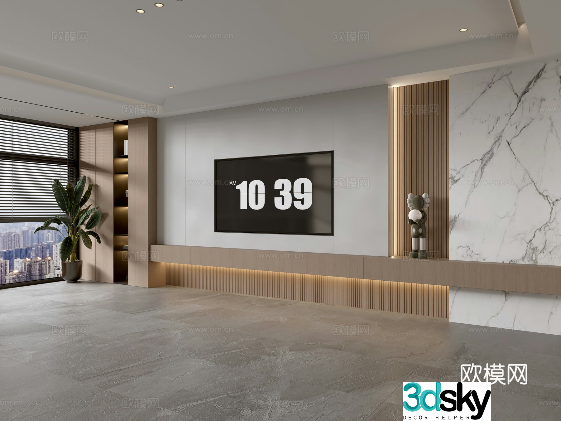 Modern Italian living room light luxury TV background wall full wall TV cabinet marble background wall 3d model