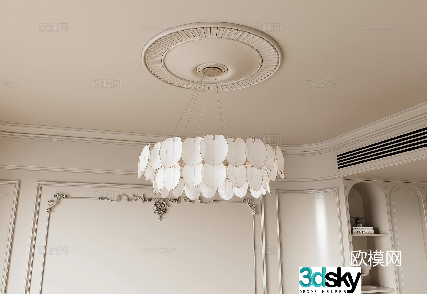 French Creamy Chandelier 3d Model