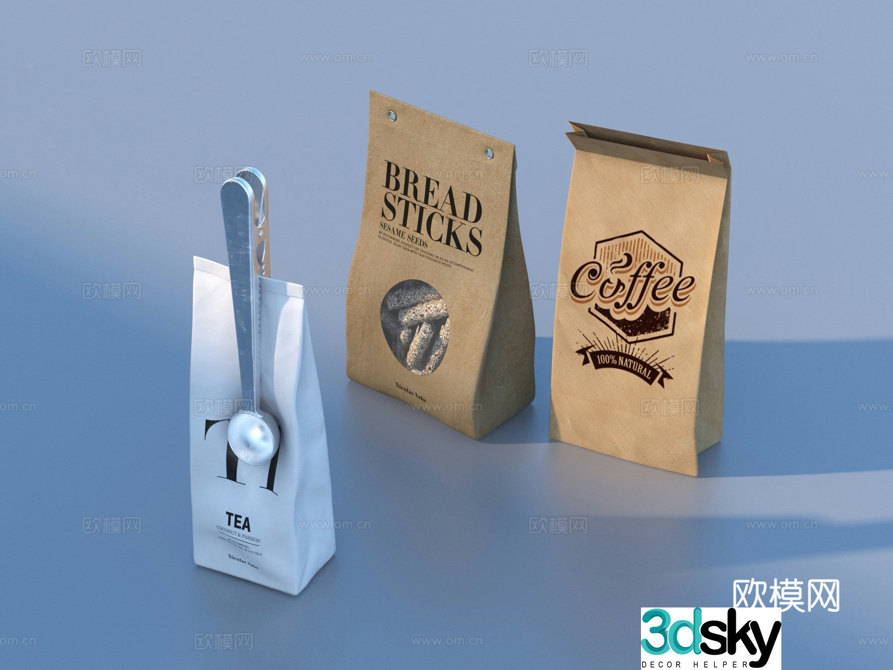 Paper bag coffee bag tea bag packaging bag 3d model