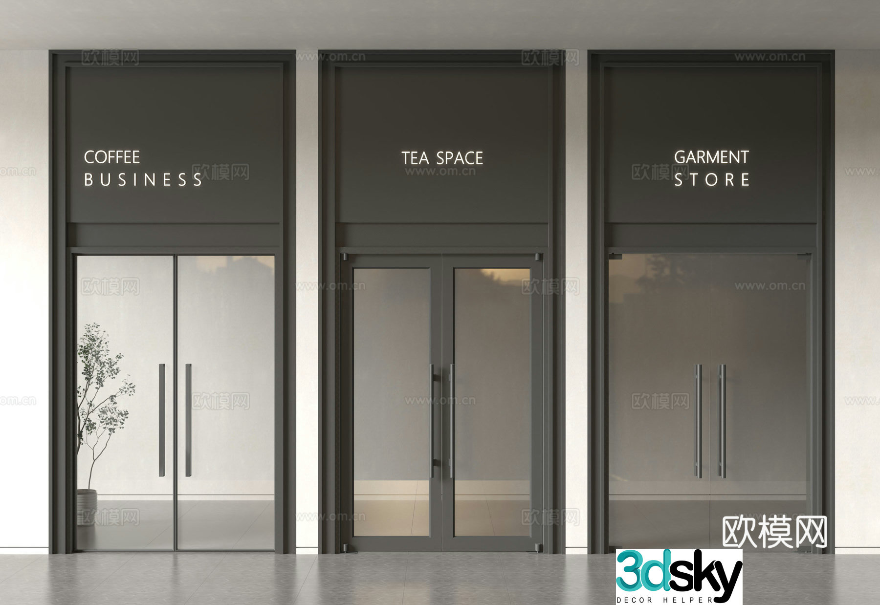 Modern combination door glass door double-open door shop door door head commercial glass door 3d model