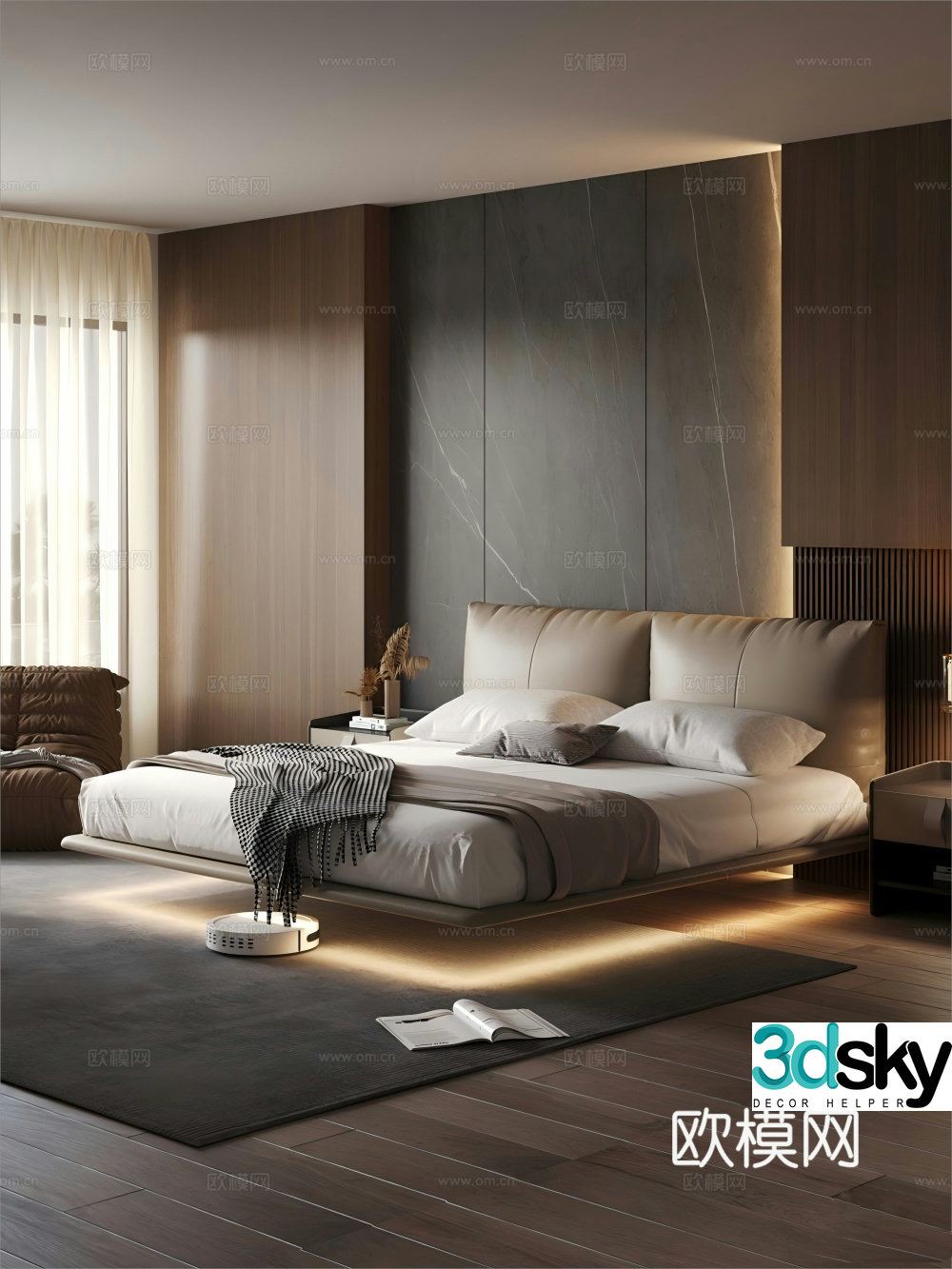 Modern double bed 3d model