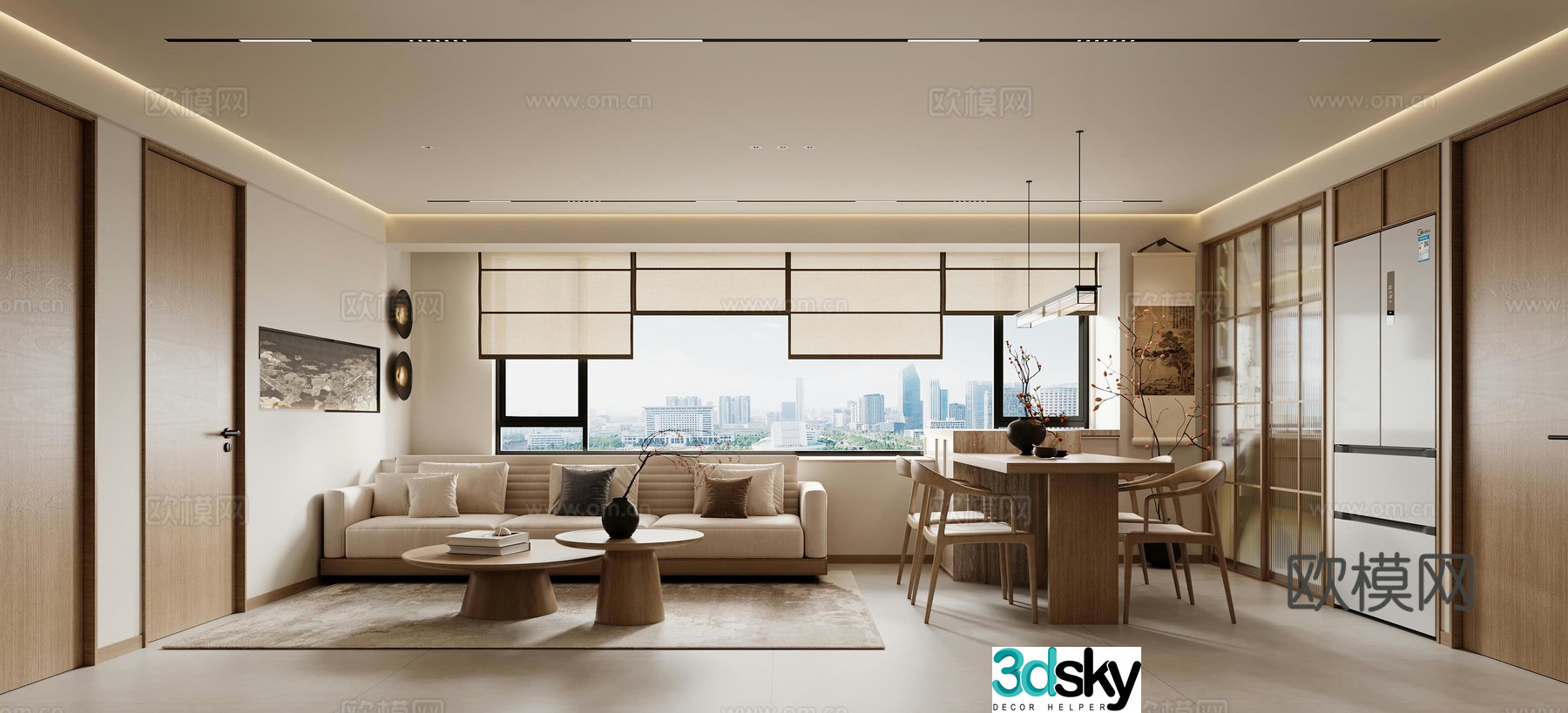 Song style aesthetic living and dining room 3D model