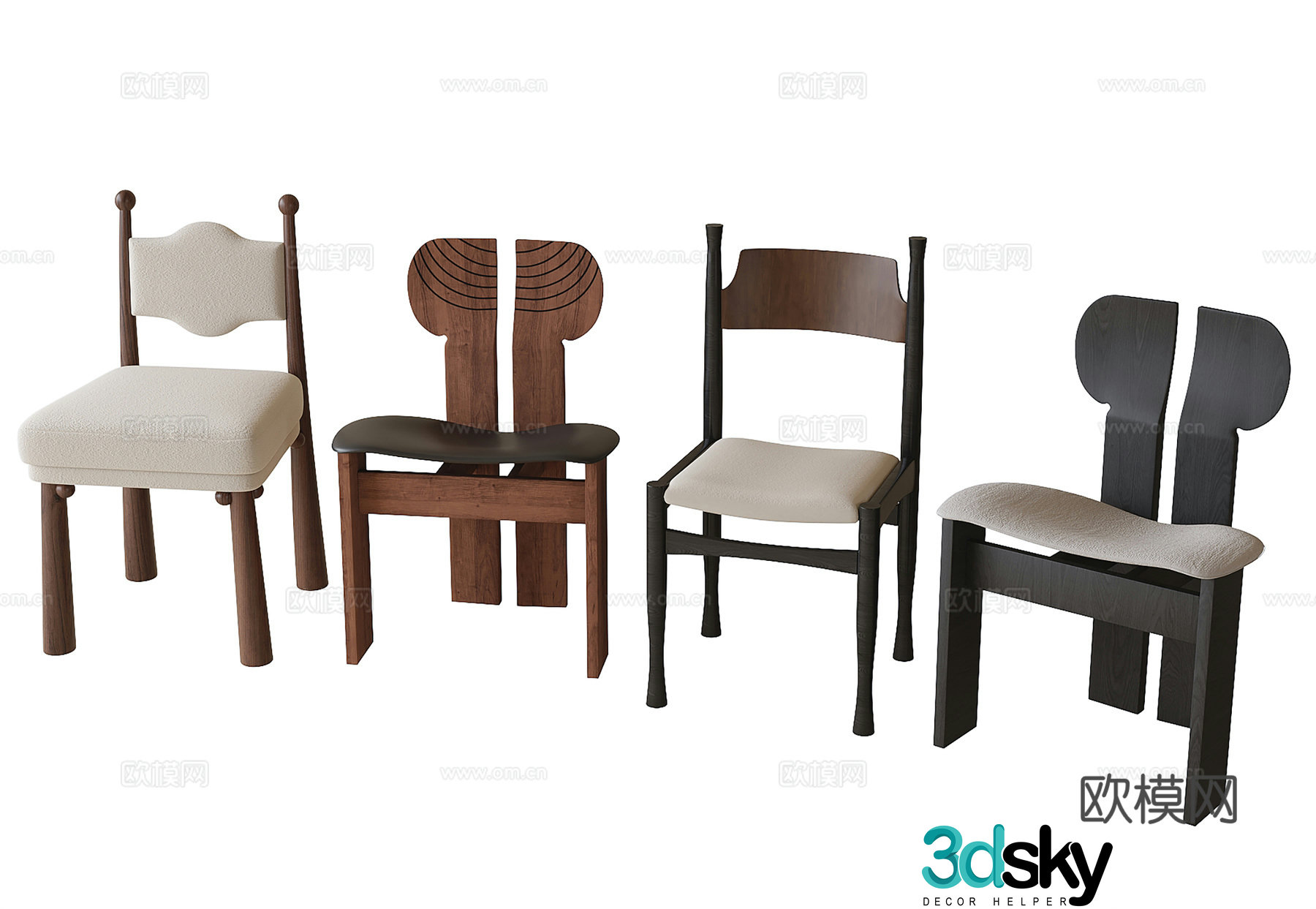 French single chair dining chair book chair tea chair 3d model