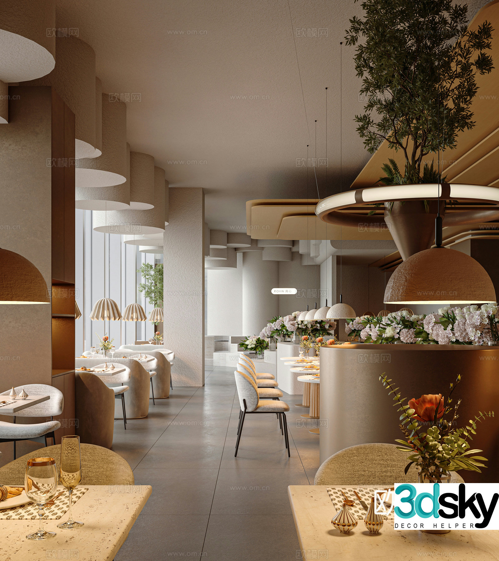 Light luxury cream western restaurant 3D model