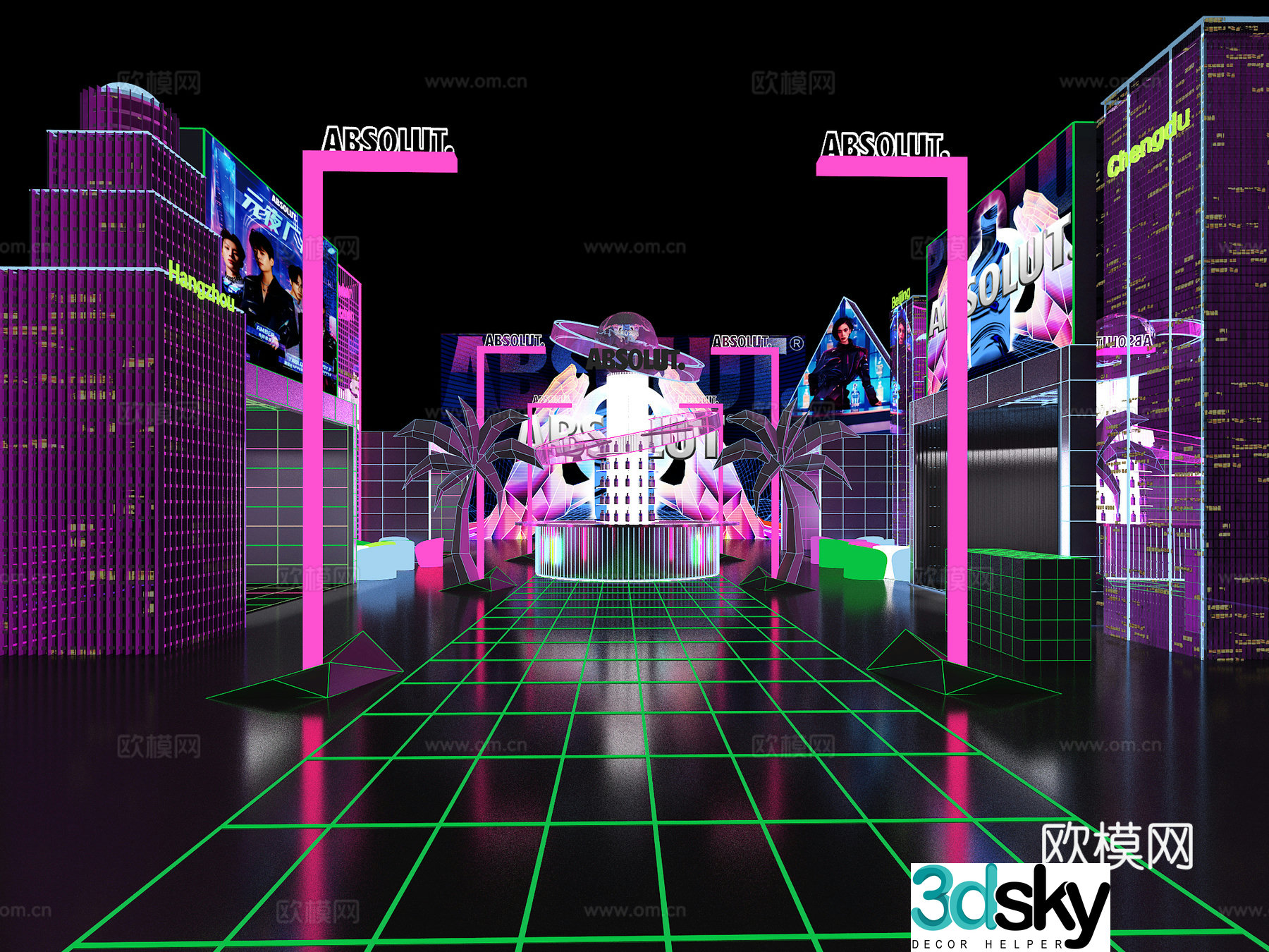 Metaverse Cyberpunk Block Bar Wine Music Festival Glowing Table and Chair 3D Model