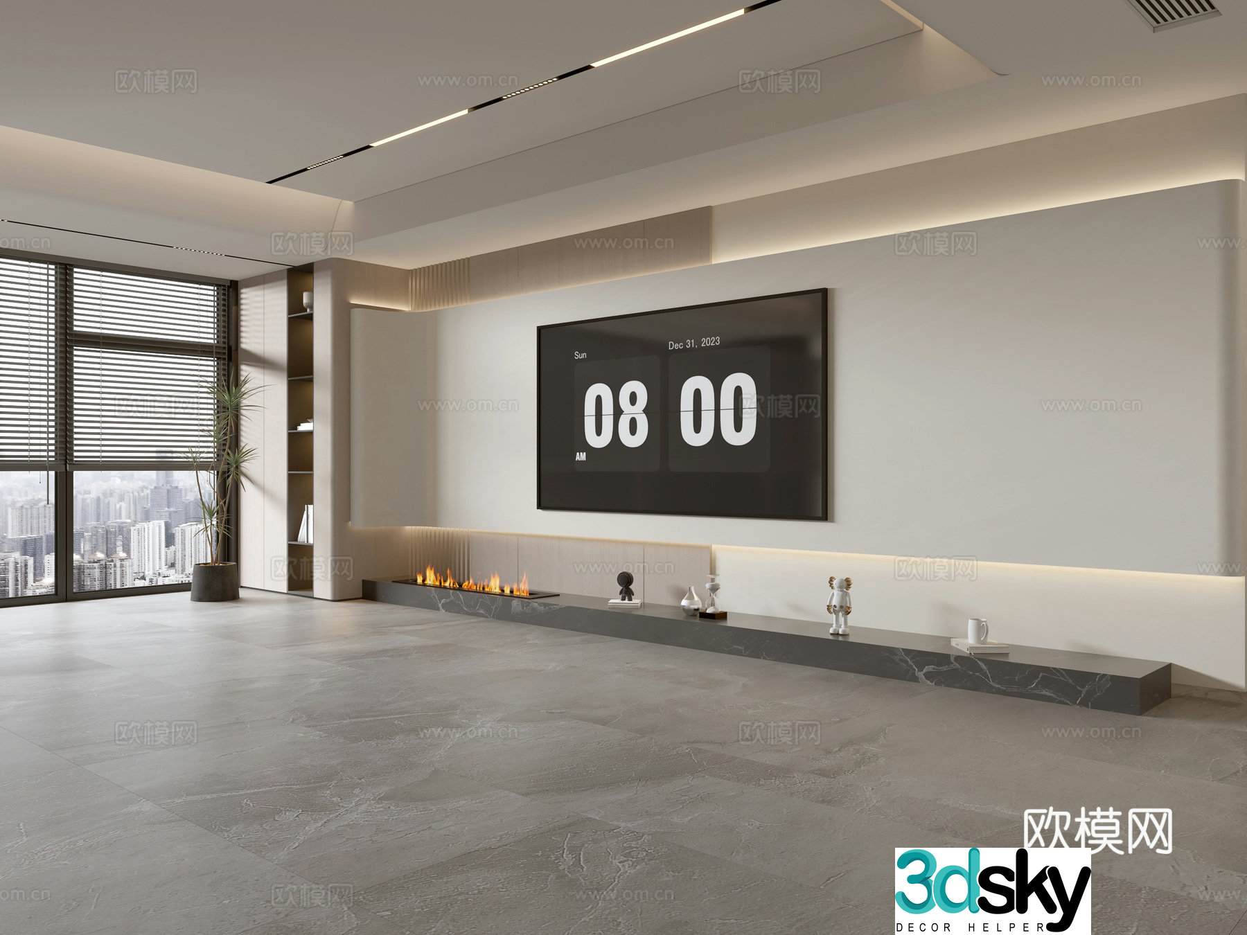 Modern creamy living room light luxury TV background wall creamy TV background wall full wall TV cabinet 3D model