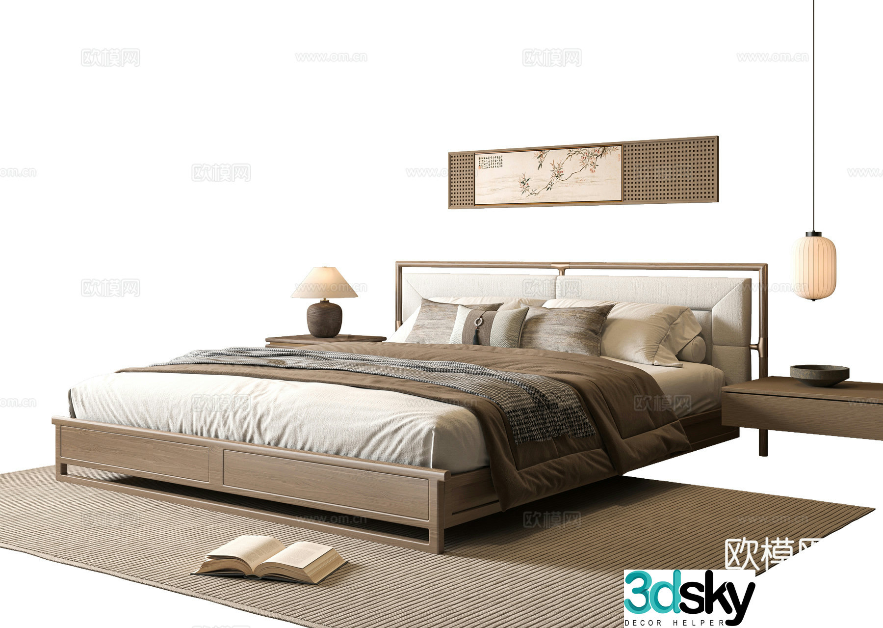 New Chinese style double bed 3D model