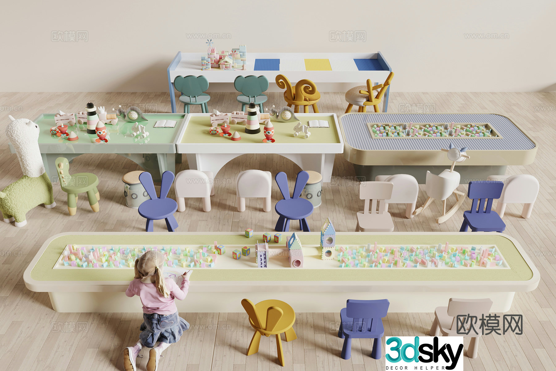 Modern children’s table and chair 3d model