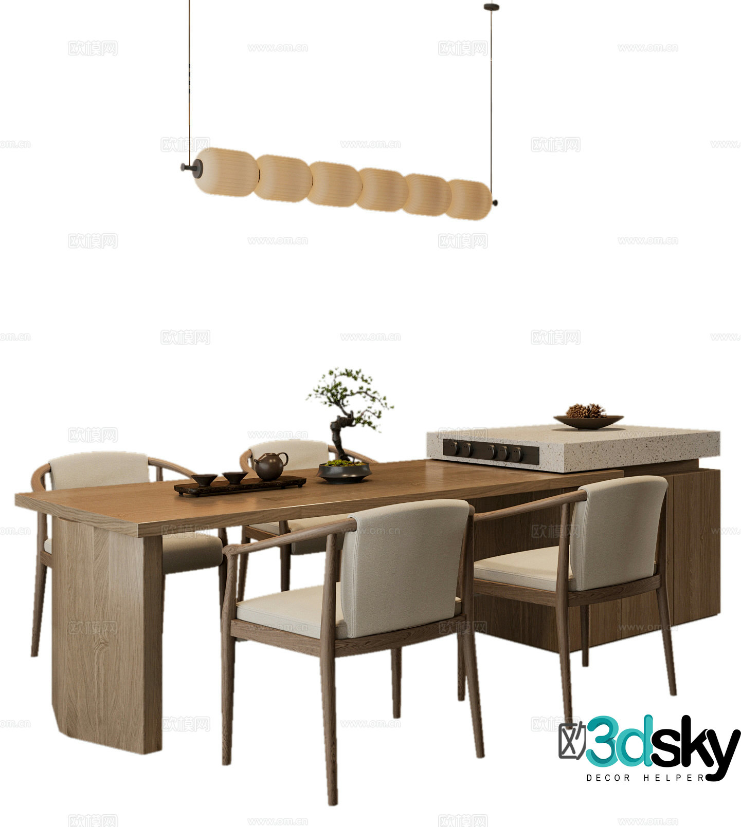 New Chinese style island dining chair chandeliers 3d model