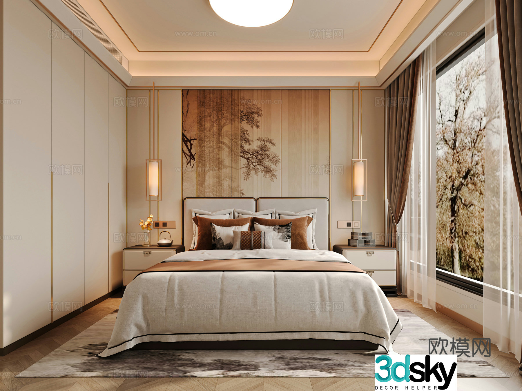 New Chinese bedroom 3D model