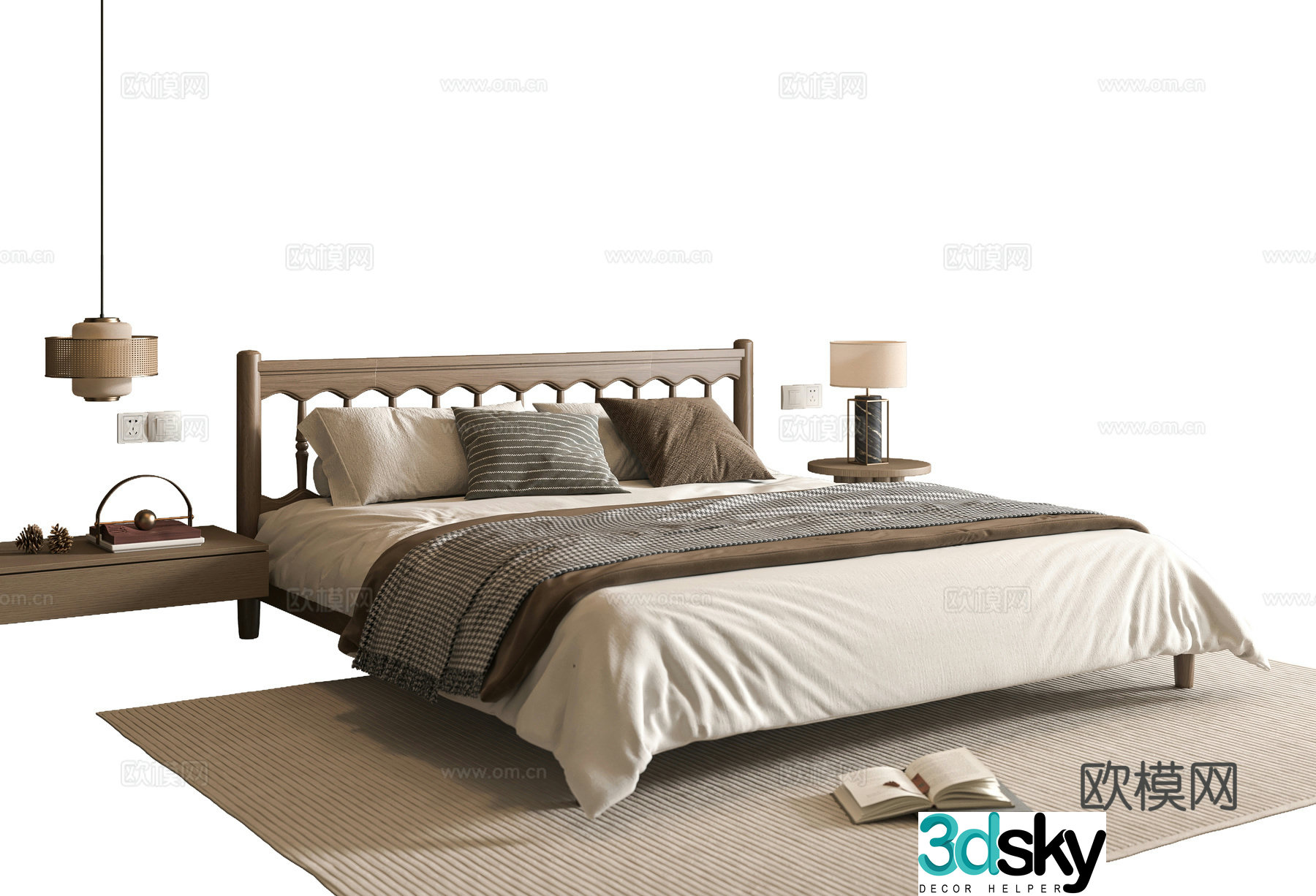 New Chinese style double bed 3D model
