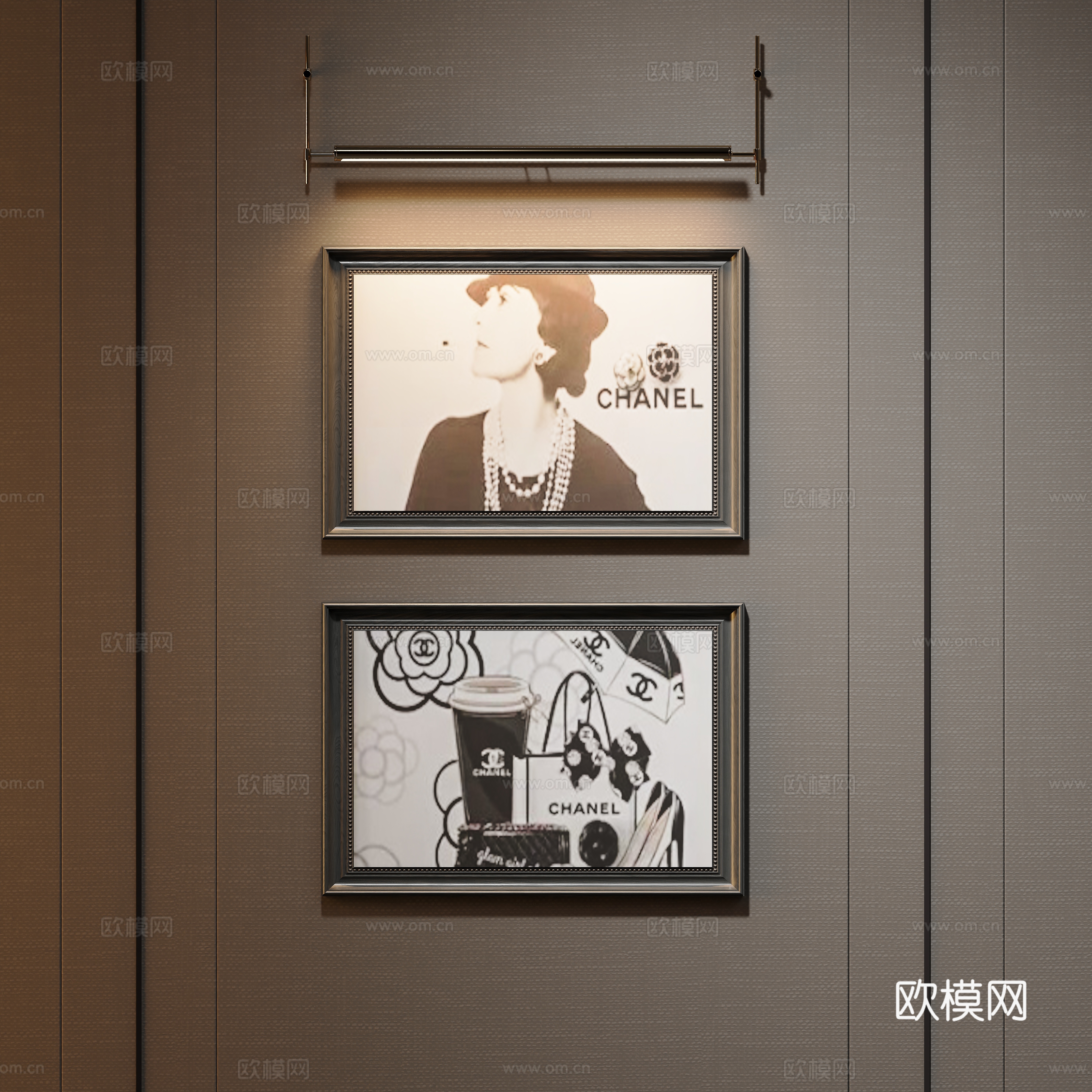 Modern light luxury decorative painting lamp combination 3D model