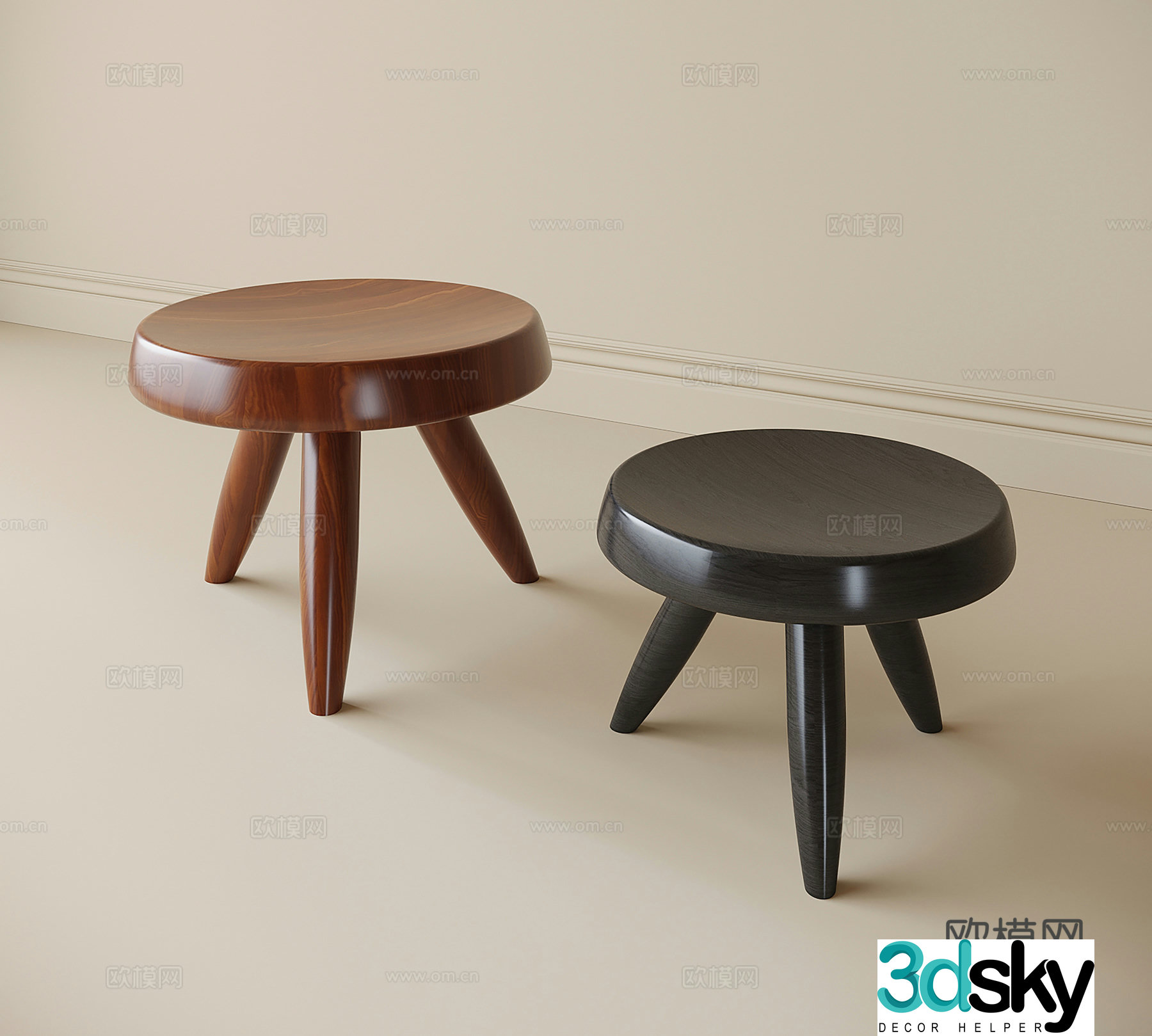 Modern stool wooden stool shoe changing stool round stool 3d model