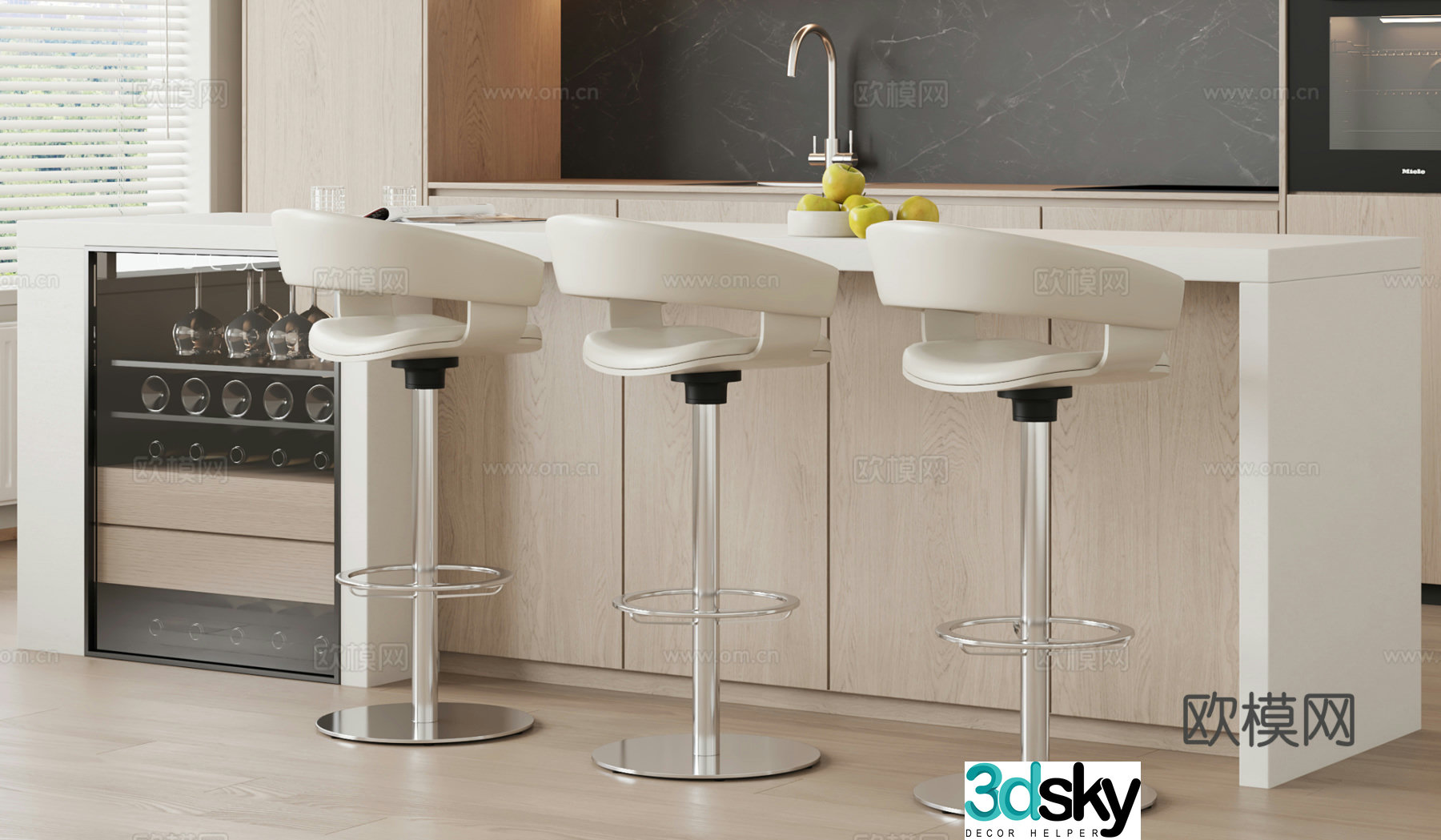 Modern bar chair combination 3D model