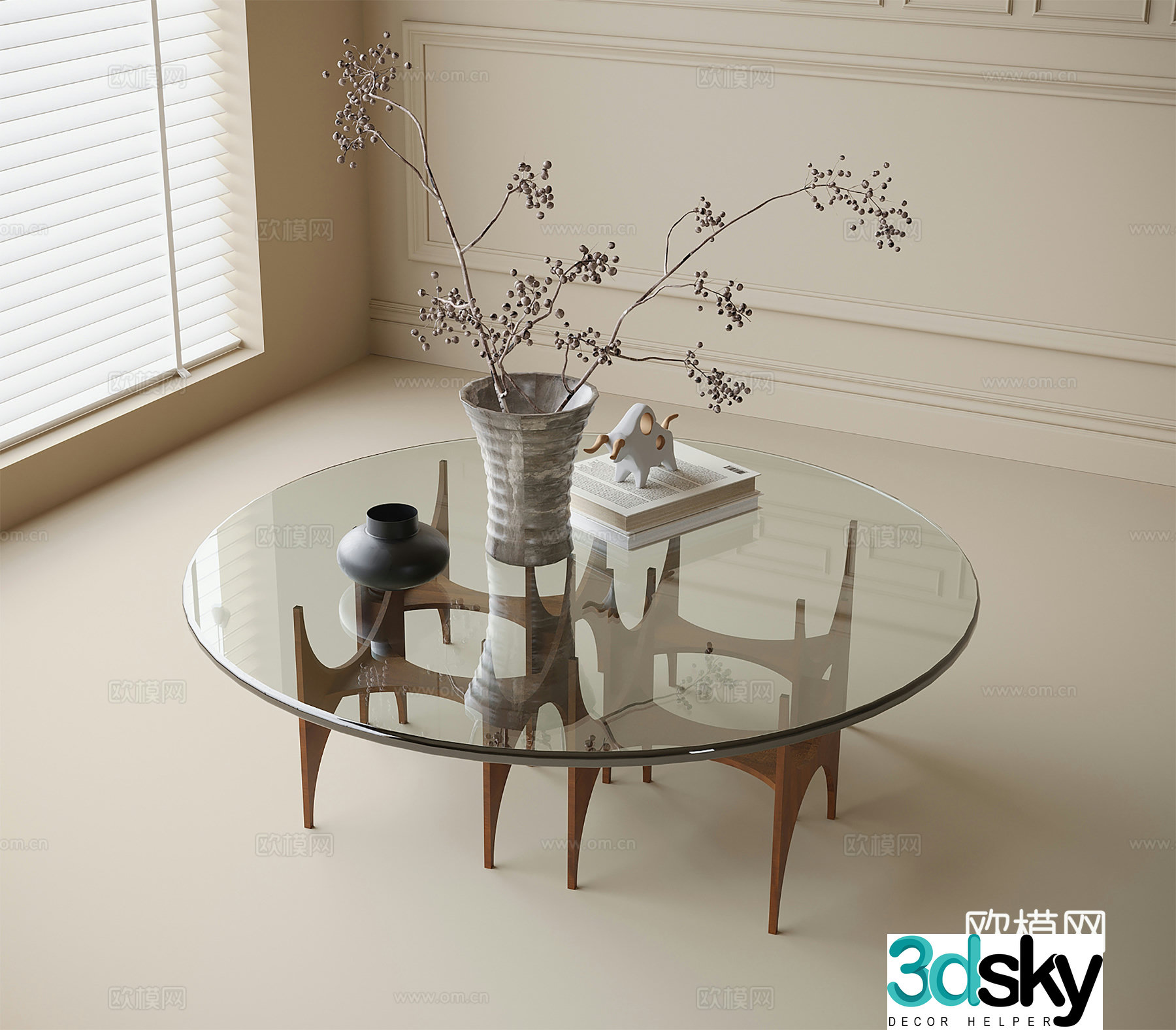 Modern glass coffee table round coffee table 3d model