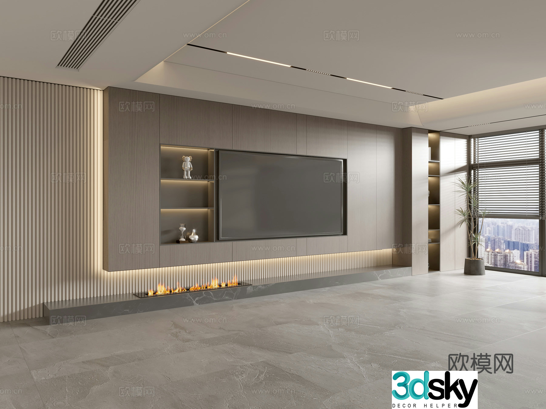 Modern Italian living room light luxury TV background wall full wall TV cabinet 3D model