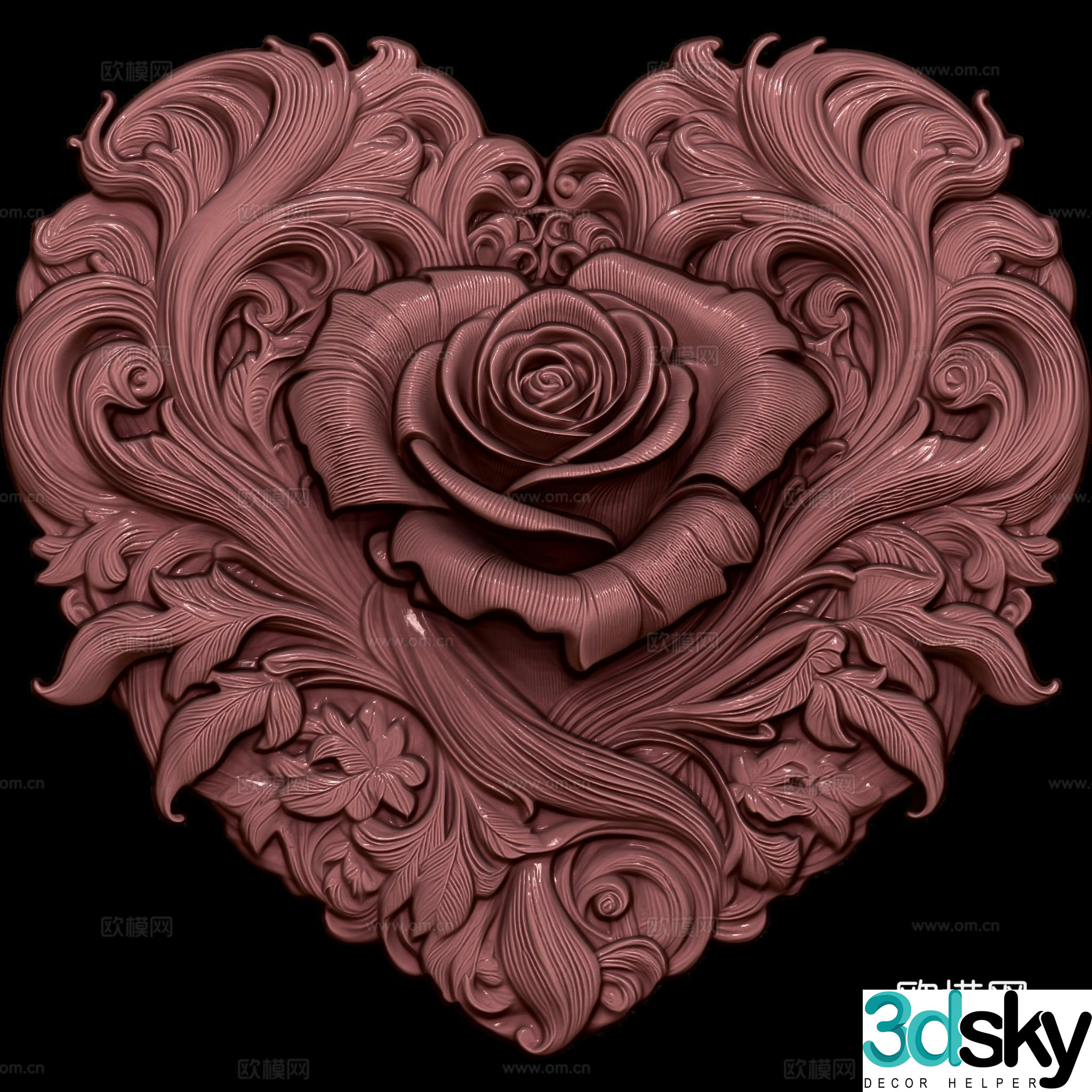 Valentine’s Day Rose Sculpture Love Heart 3D Model