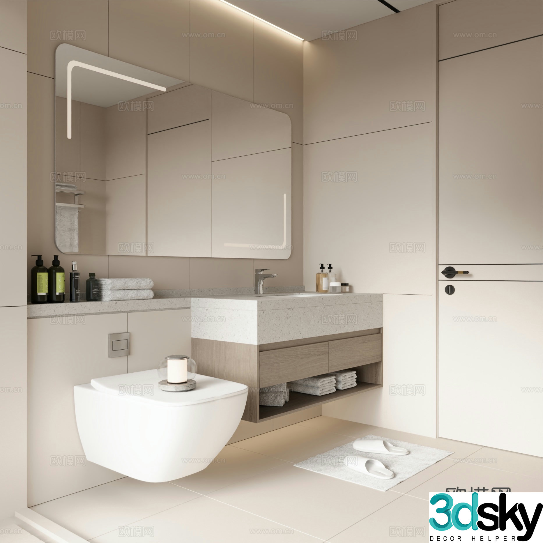 Modern cream bathroom bathroom room bathroom cabinet 3d model