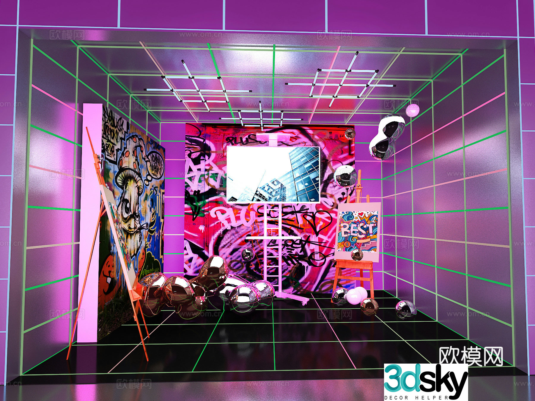 Metaverse Cyberpunk Studio TV Rack Photo Check-in 3D Model