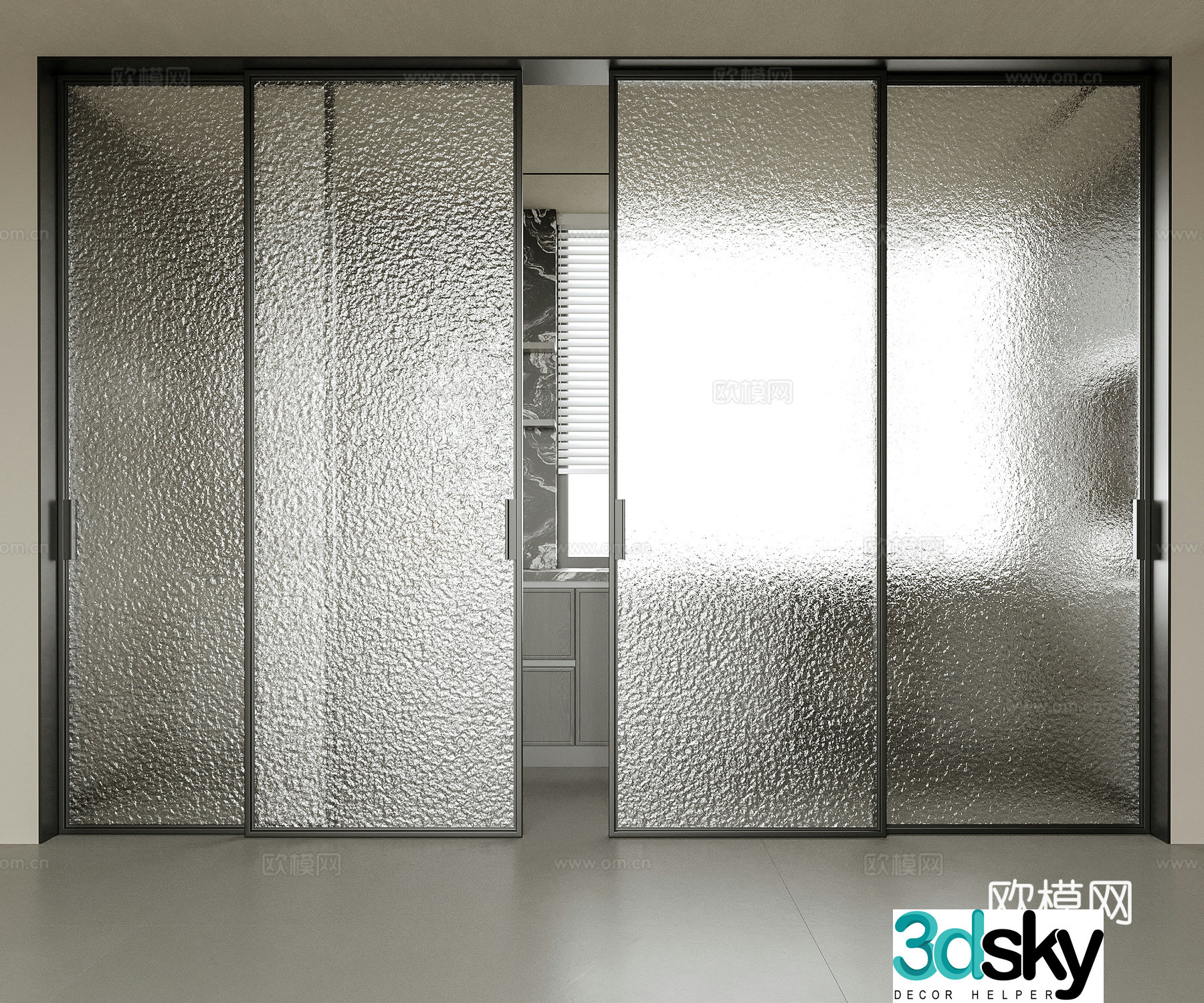 Modern sliding door glass door kitchen door 3d model